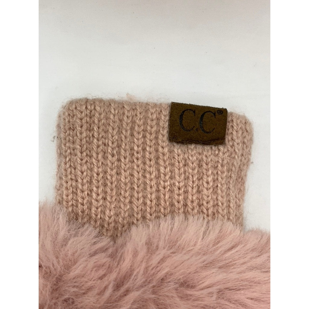 C.C. Women's Pink Faux Fur Mittens SZ OS