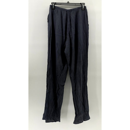 ZARA Women's Navy Crinkled Relaxed-Fit Straight-Leg Pull-On Drawstring Pant SZXS