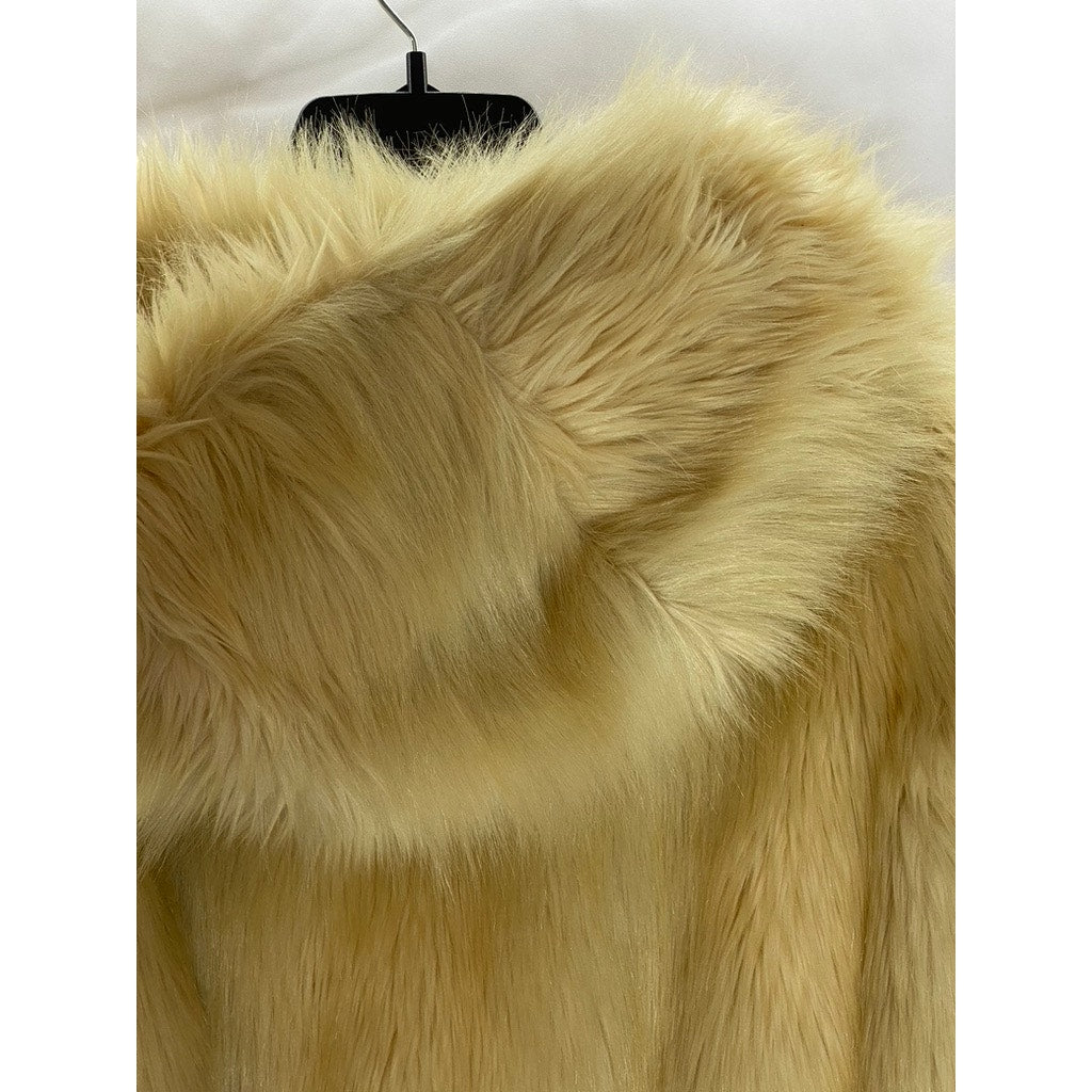 ASOS Women's Tan Faux-Fur Regular-Fit Hooded Open-Front Long Sleeve Coat SZ 2