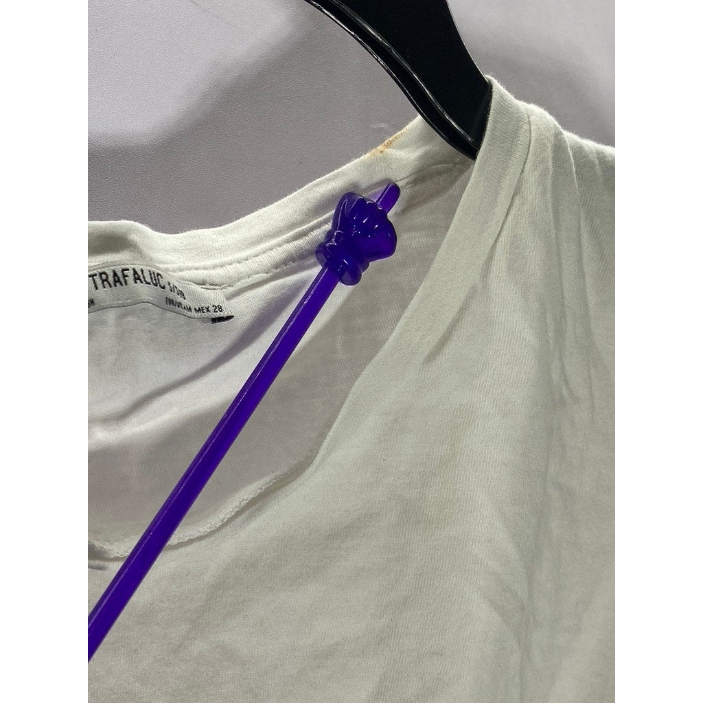 ZARA TRAFALUC Women's White Crewneck Short Sleeve Twist-Front Crop Top SZ S