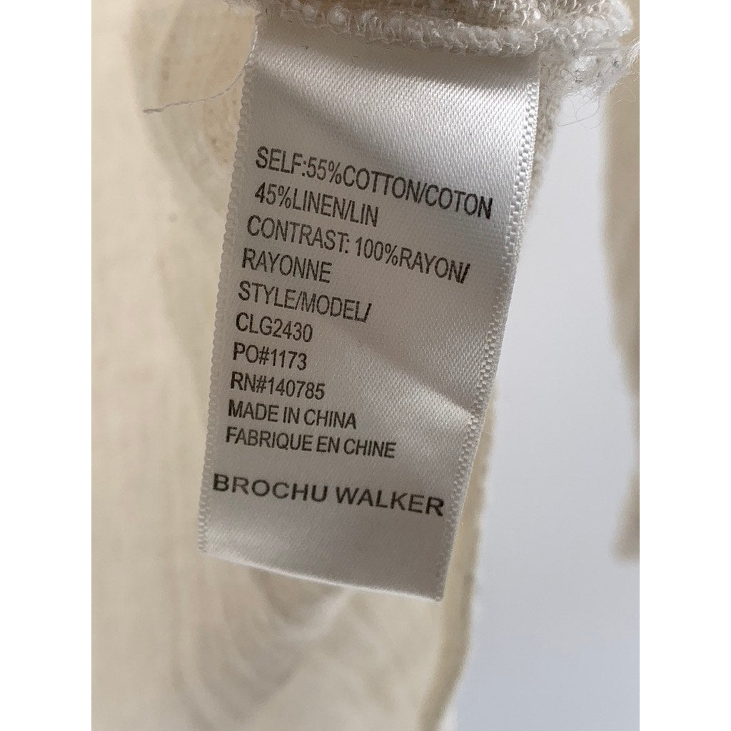 BROCHU WALKER Women's Beige V-Neck Long Sleeve Cotton-Linen Top SZ XS