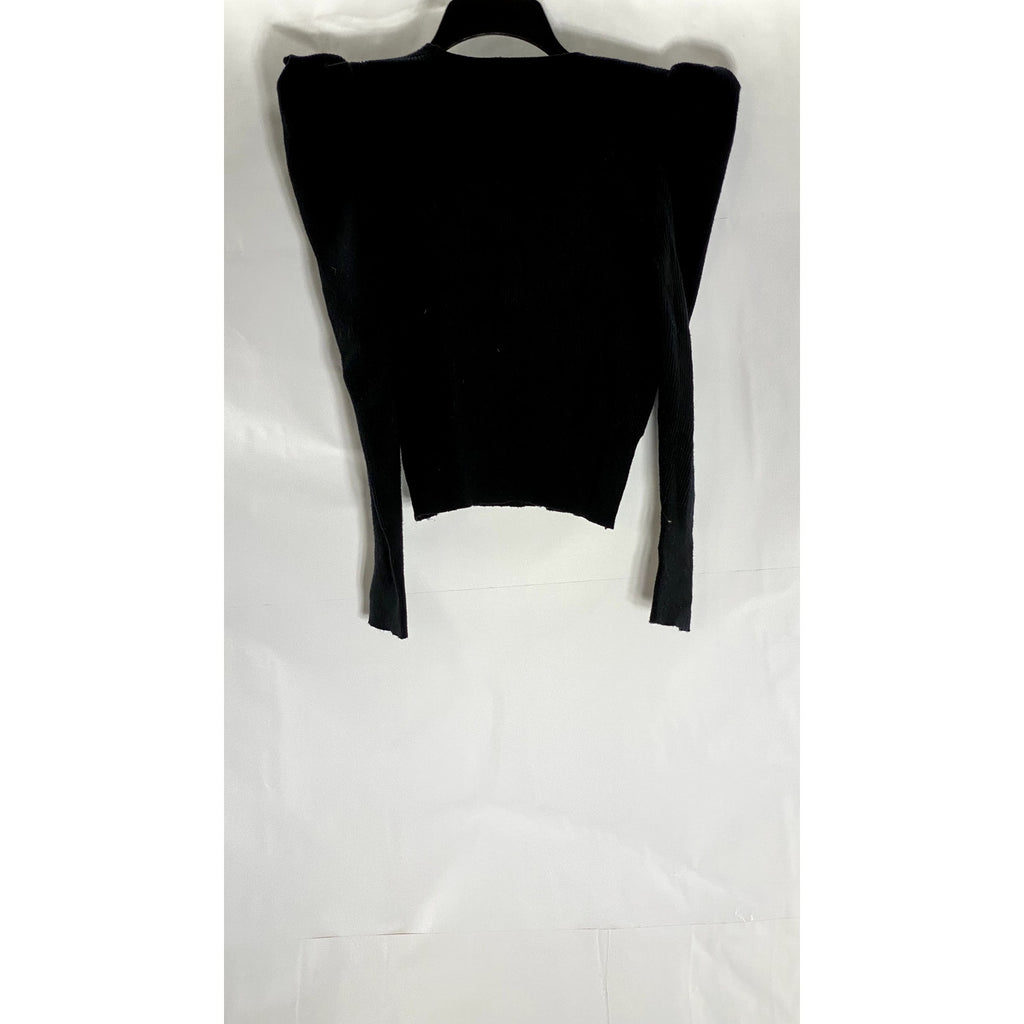 ASTR THE LABEL Women's Black Ribbed Puff Long Sleeve Surplice Top SZ XS