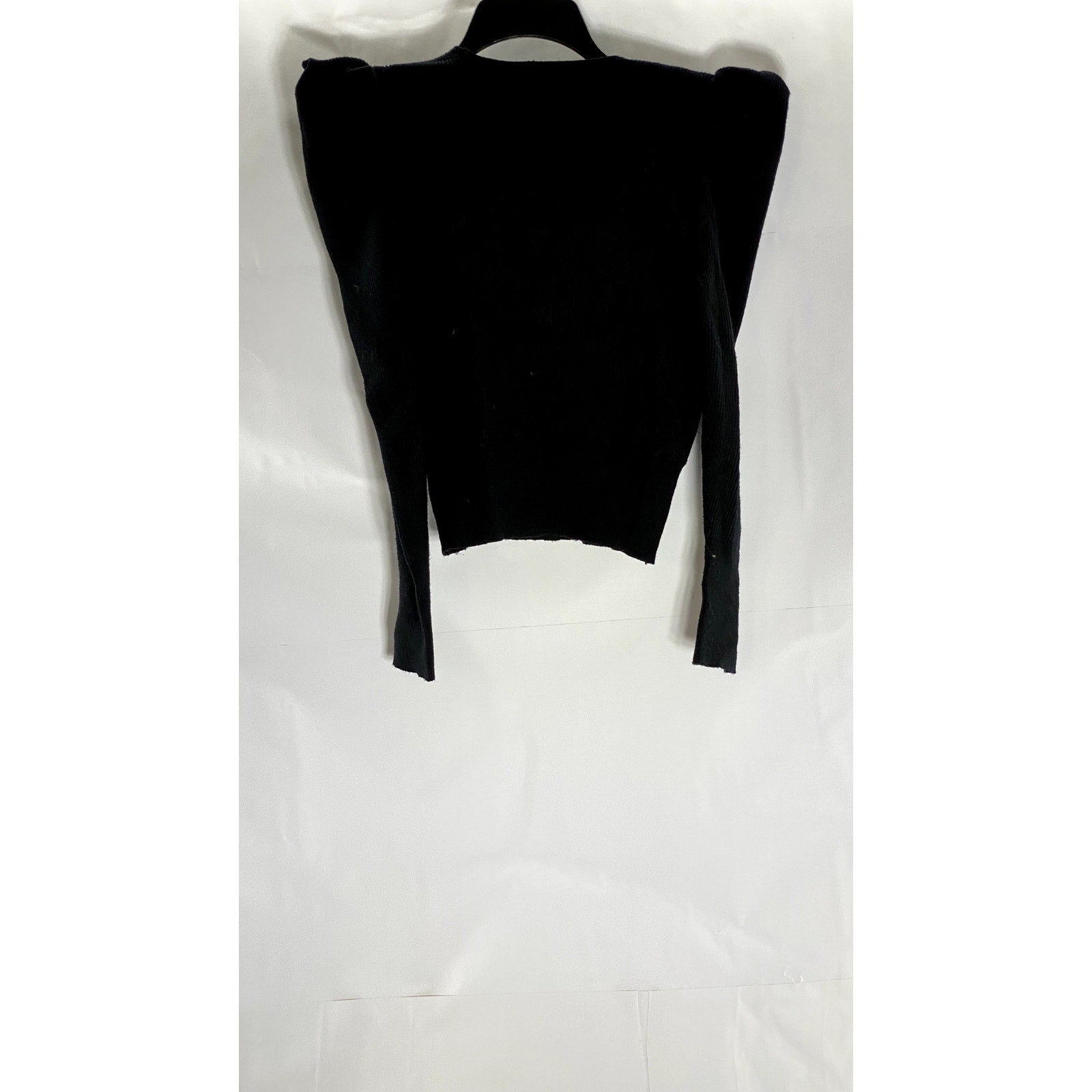 ASTR THE LABEL Women's Black Ribbed Puff Long Sleeve Surplice Top SZ XS