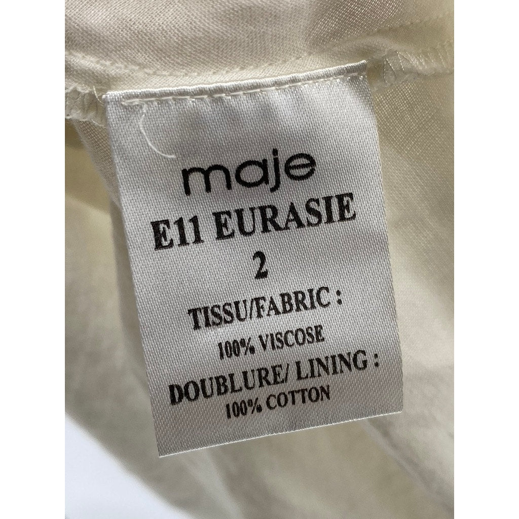 MAJE Women’s Cream Scoop-Neck Adjustable Spaghetti Strap Mini Slip Dress SZ 2