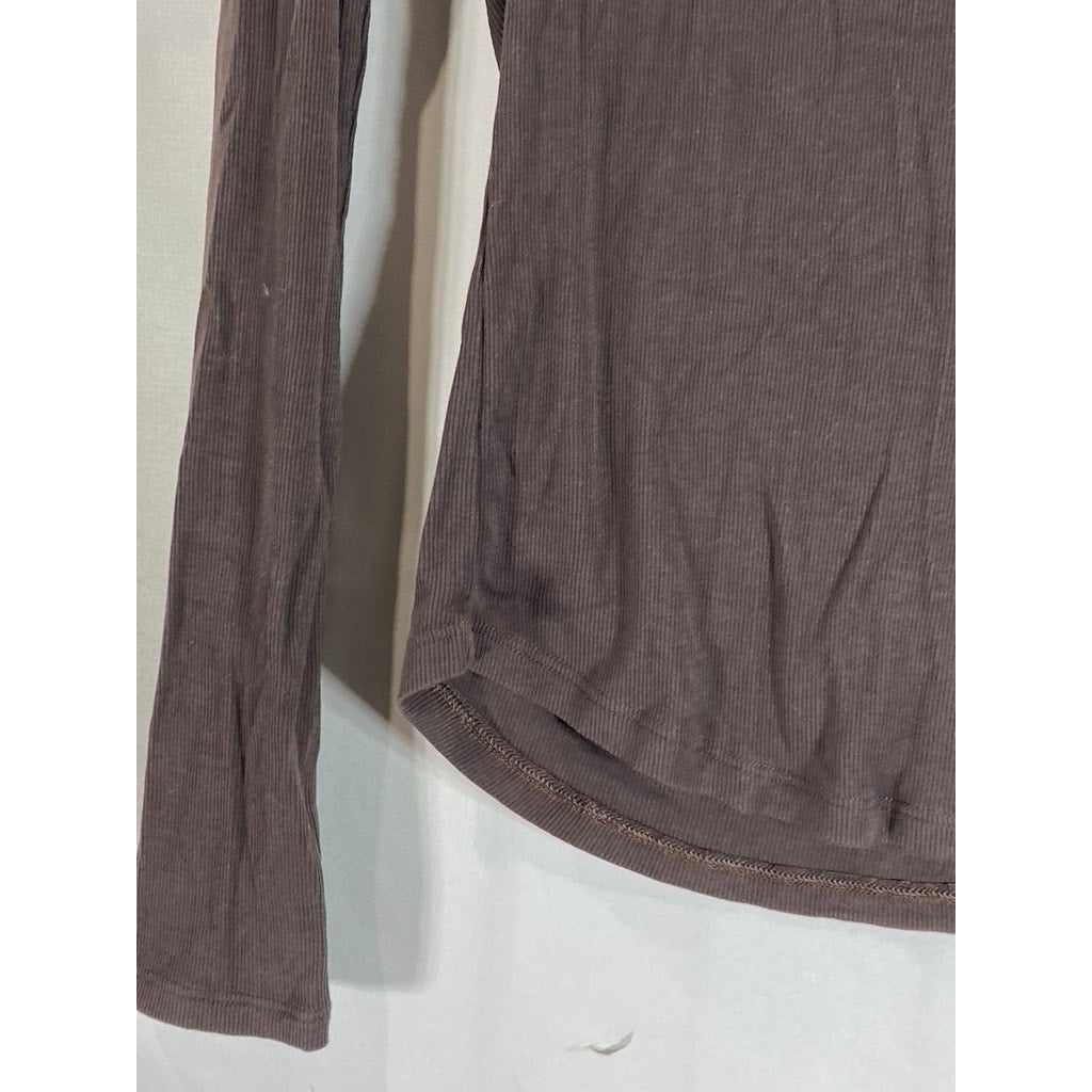 SUNDAY BEST ReRib Women's Dark Brown Ribbed Crewneck Long Sleeve Top SZ S