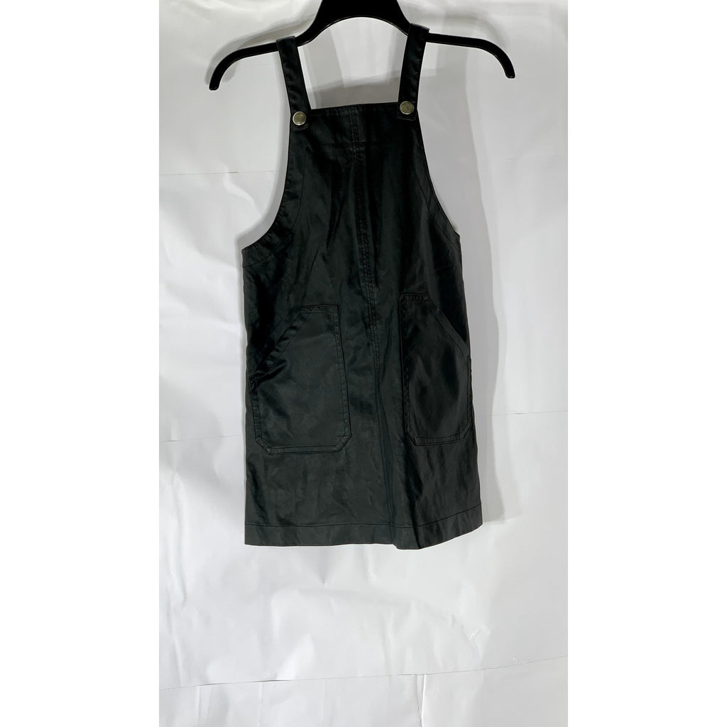 ZARA Girls Black Faux-Leather Snap-Button Overall Short Dress SZ 10