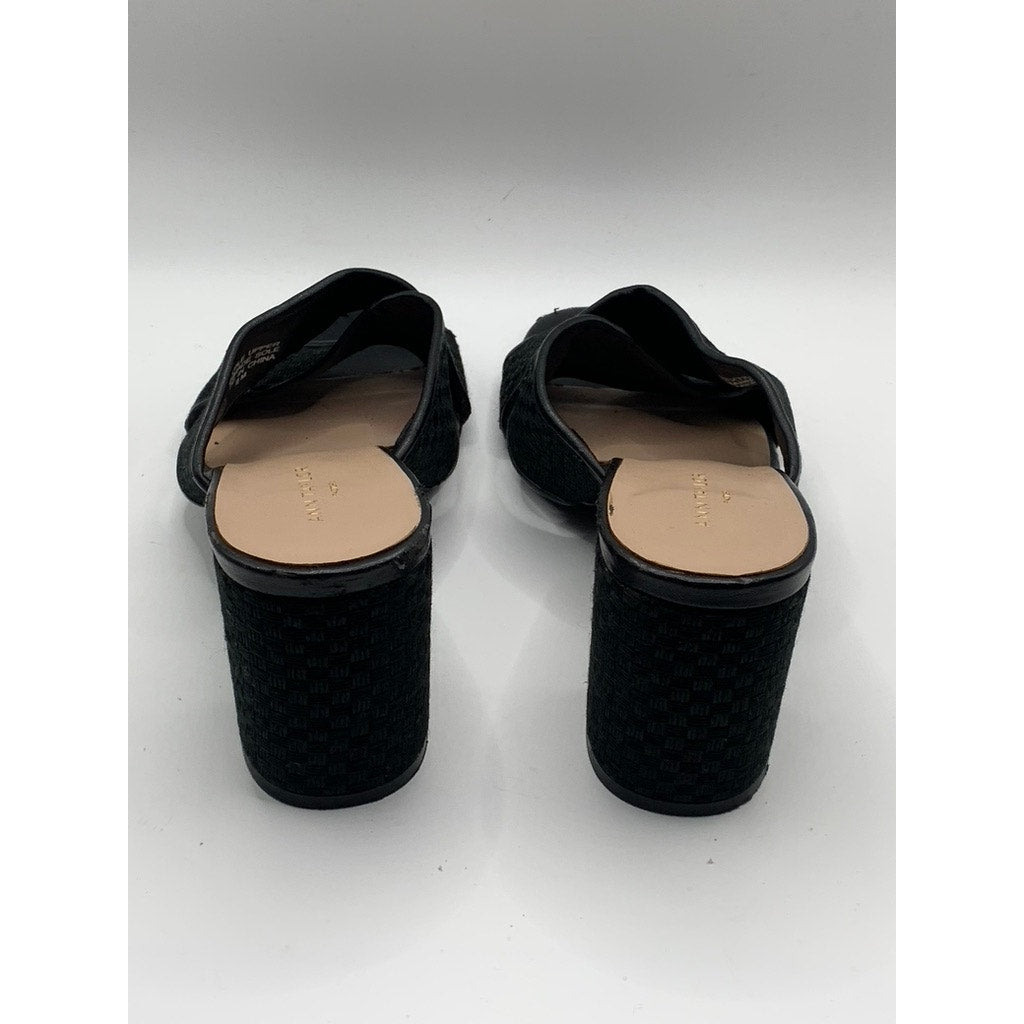 ANN TAYLOR Factory Women's Black Cross Strap Peep-Toe Block-Heel Sandals SZ 6