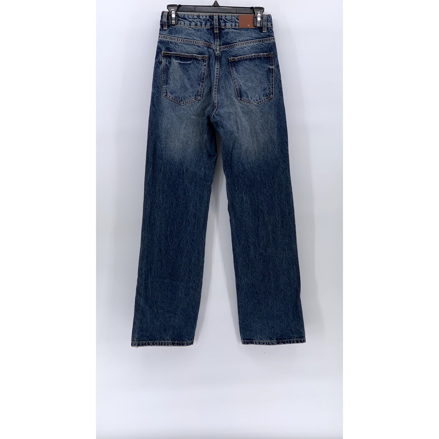 ZARA Women's Dark Blue High-Rise Straight-Leg Regular-Fit Five-Pocket Jeans SZ 2