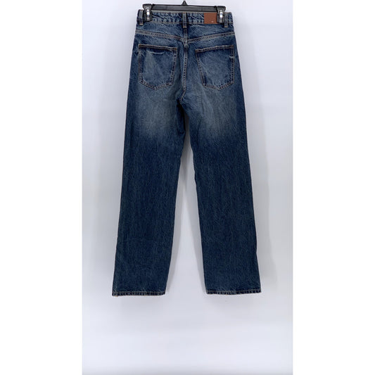 ZARA Women's Dark Blue High-Rise Straight-Leg Regular-Fit Five-Pocket Jeans SZ 2
