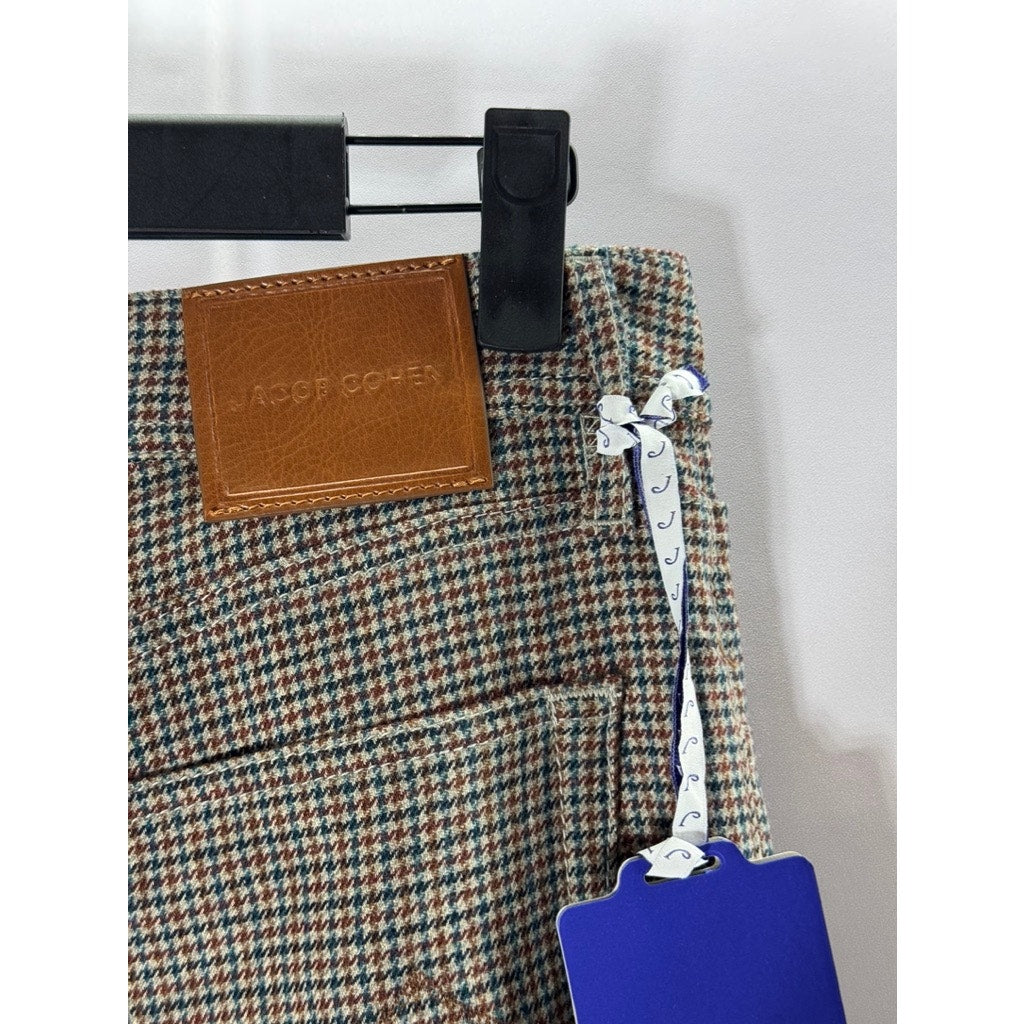 JACOB COHEN Women's Brown Houndstooth Debbie Super Flare Trousers SZ 26