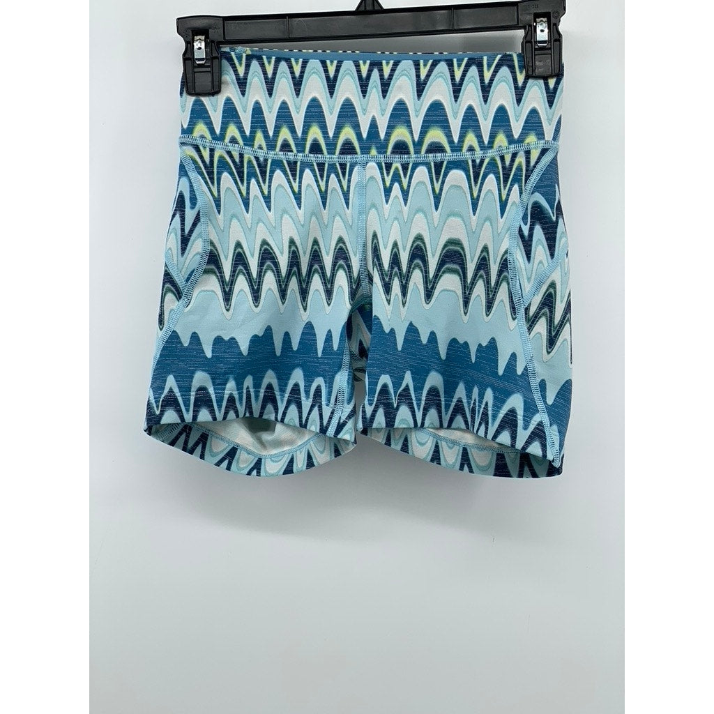 OUTDOOR VOICES Women's Blue Printed TechSweat 5" Thrive Biker Shorts SZ XS