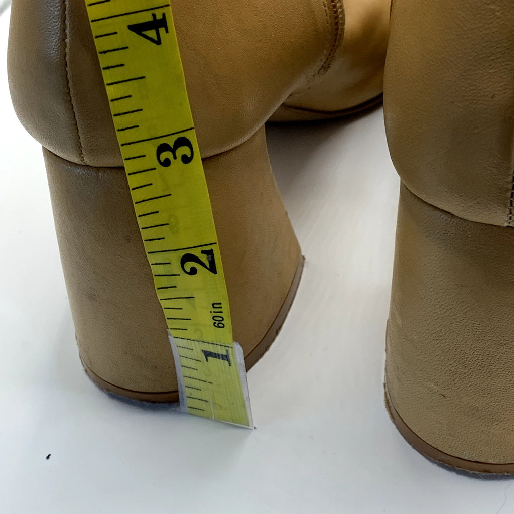 ZARA Women's Tan Faux-Leather Block-Heel Round-Toe Ankle Boots SZ 8