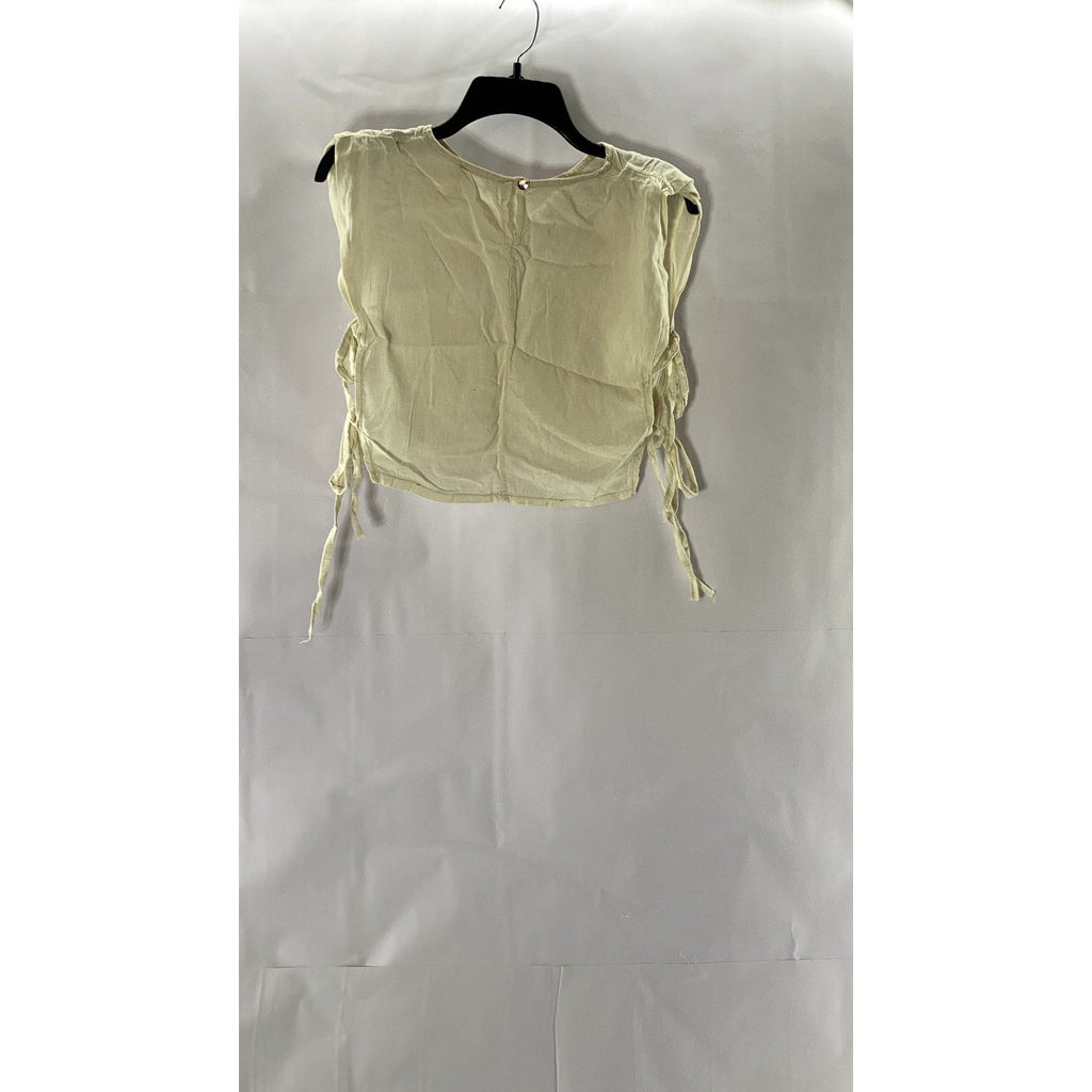 NEW COLLECTION Women's Cream Side-Tie Crewneck Sleeveless Top SZ S