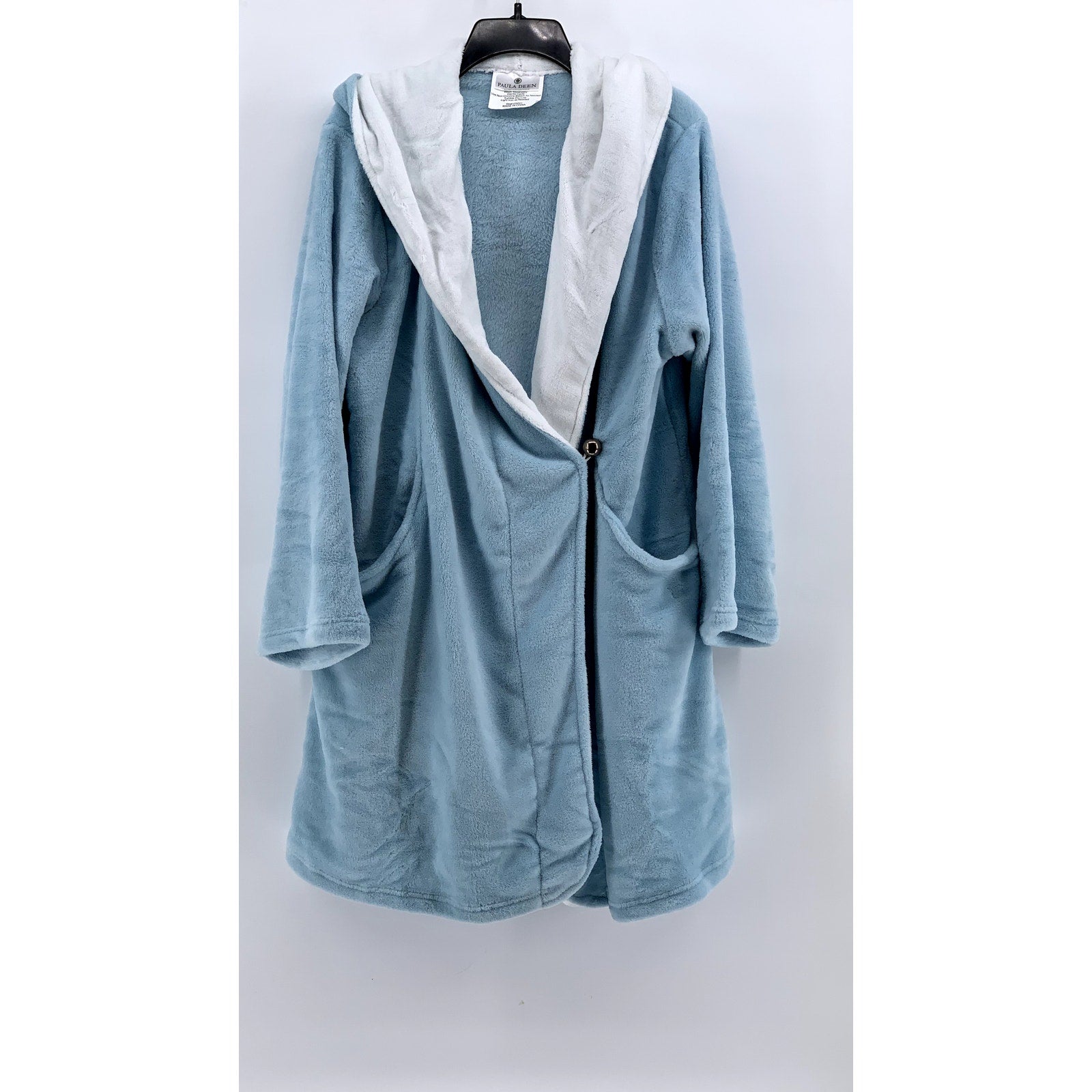 PAULA DEEN Women's Light Blue Wrap Hooded Soft Robe SZ S