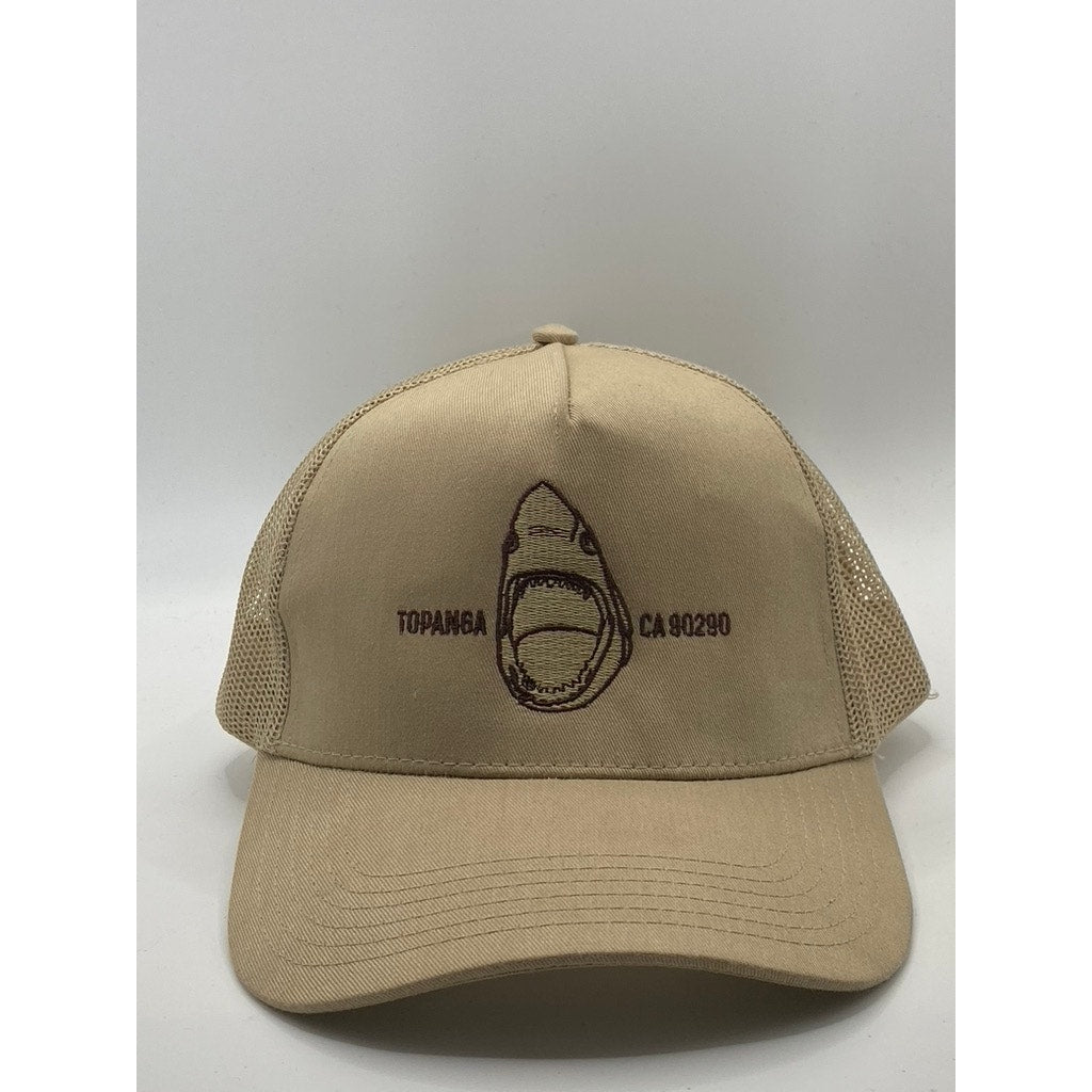 BUSTO AND SUN Men's Tan Embroidered Topanga Shark Logo Mesh Snapback Hat OS