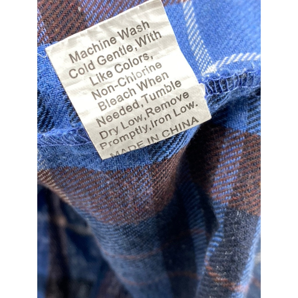 SHEIN Women's Blue-Black Plaid Oversized-Fit Button-Up Long Sleeve Top SZ 4