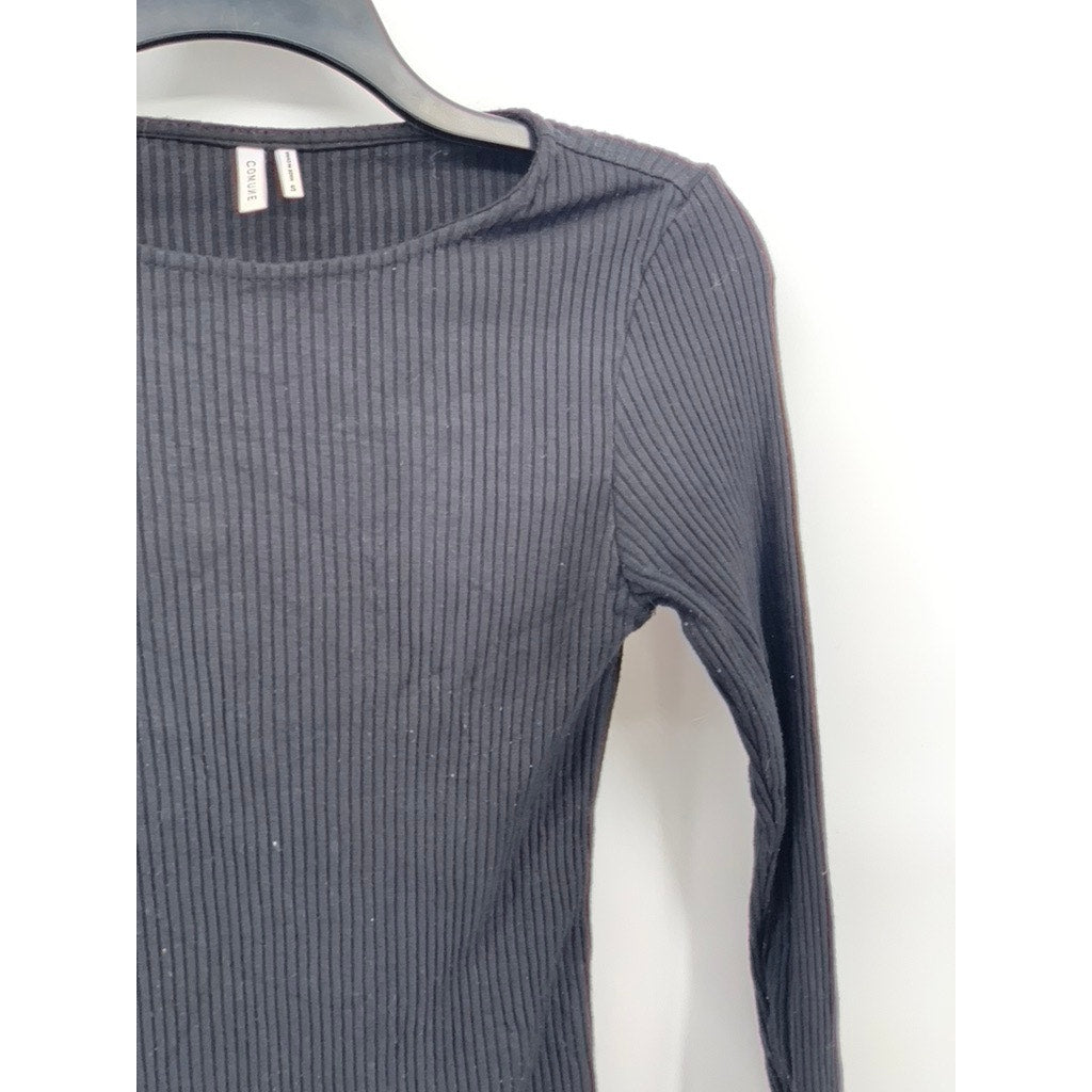 COMMUNE Women’s Black Ribbed Crewneck Long Sleeve Top SZ S