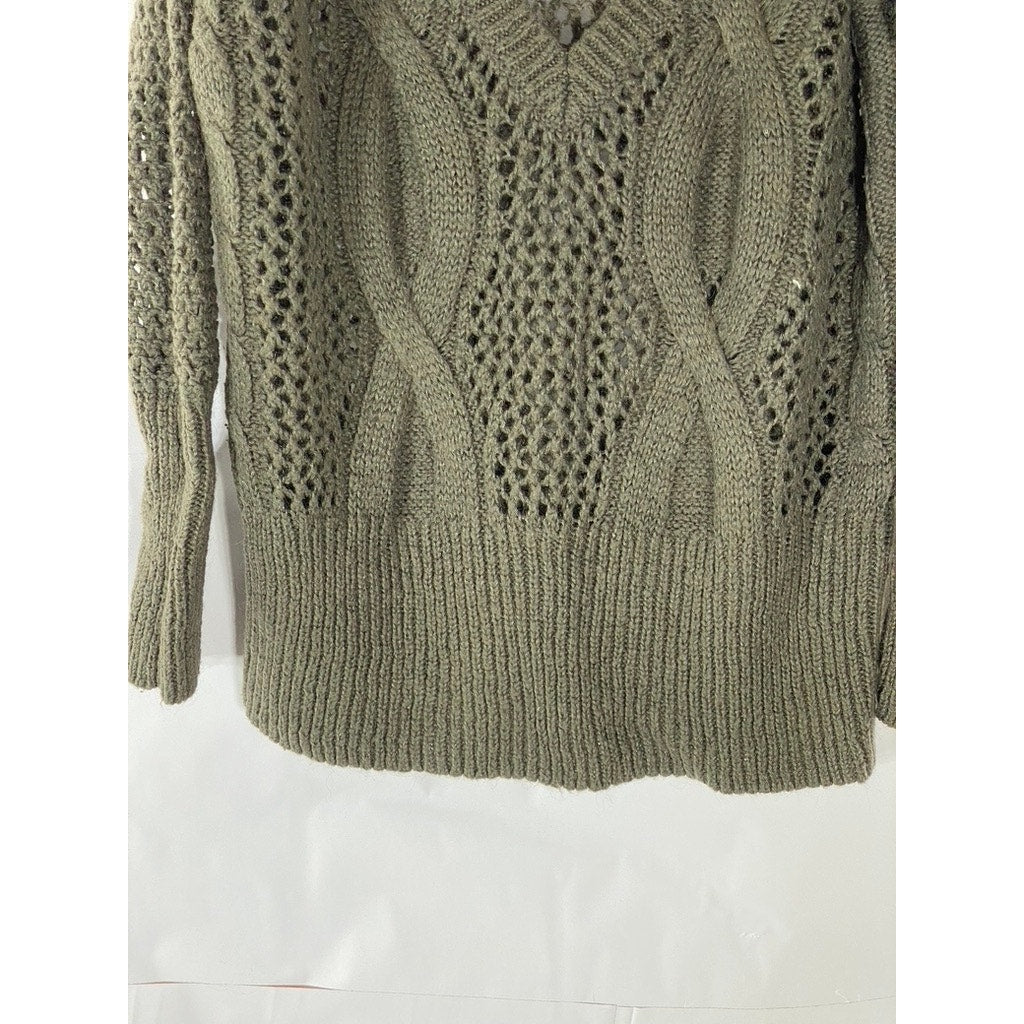 KIMCHI BLUE Women's Brown Crochet Knit V-Neck Long Sleeve Pullover Sweater SZ S