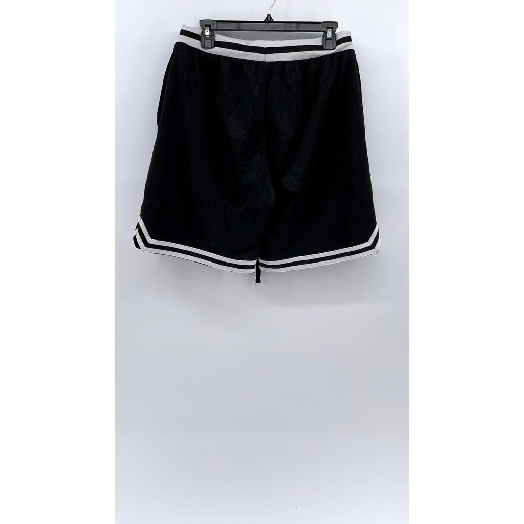UNBRANDED Men's Black-White Mesh Drawstring Active Basketball Shorts SZ S