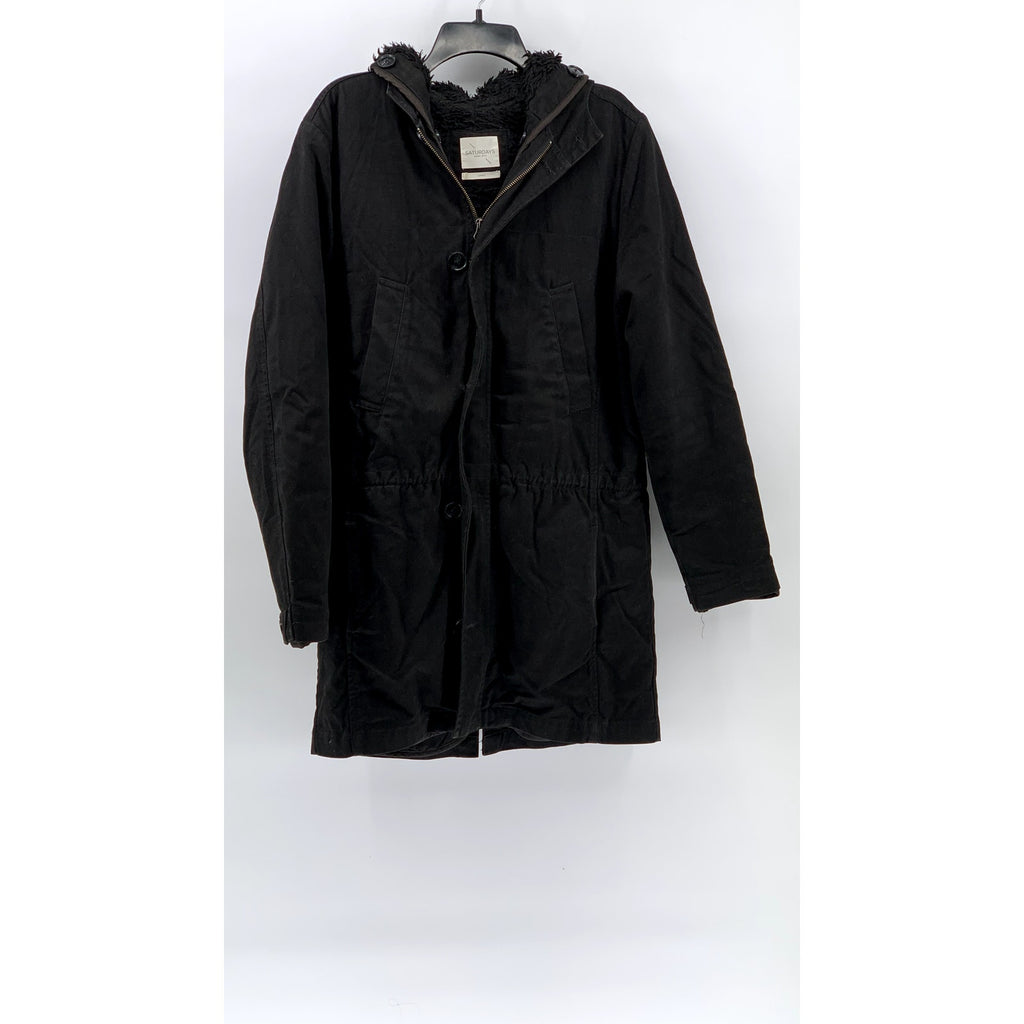 SATURDAYS SURF NYC Men's Black Faux Fur Parka Jacket SZ S