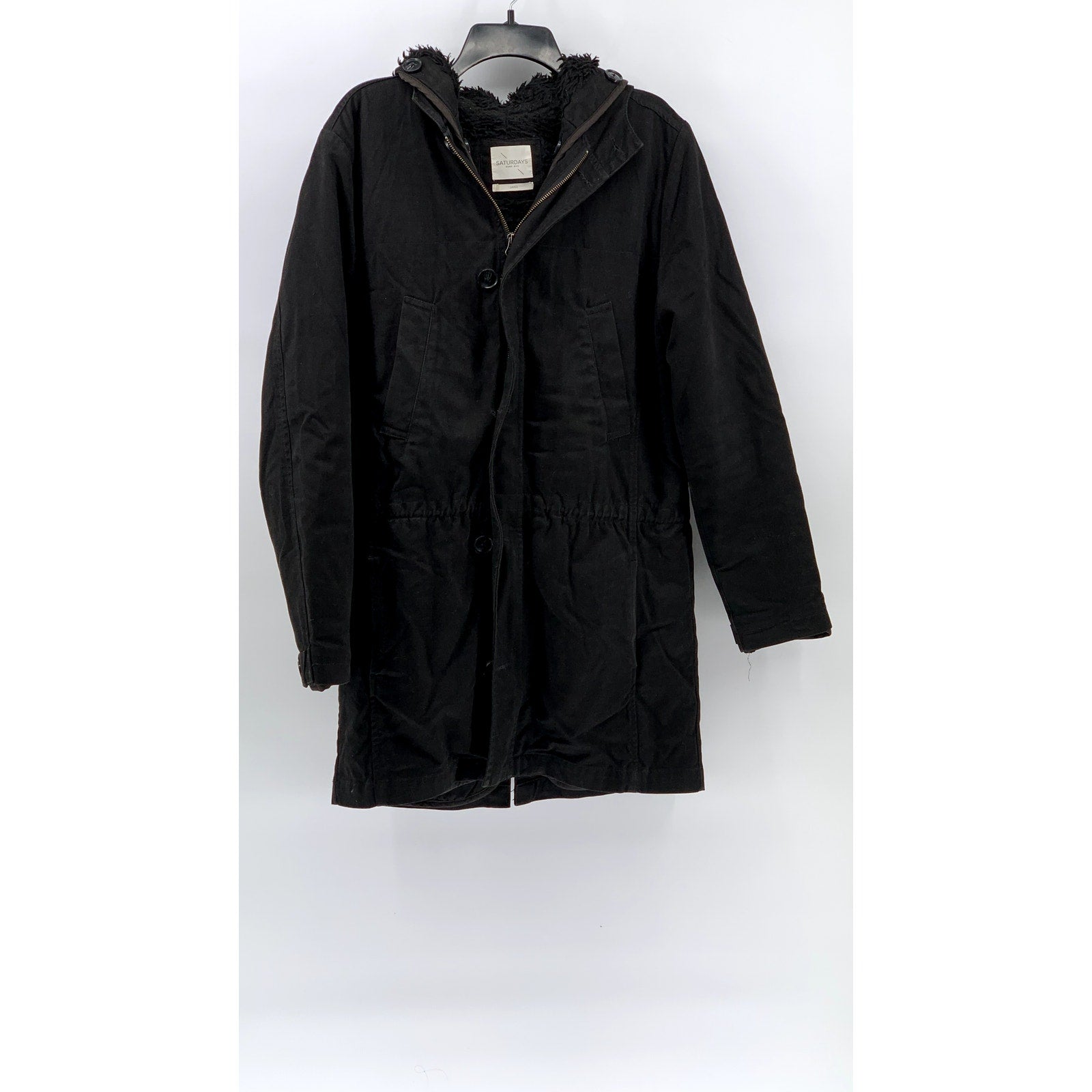 SATURDAYS SURF NYC Men's Black Faux Fur Parka Jacket SZ S