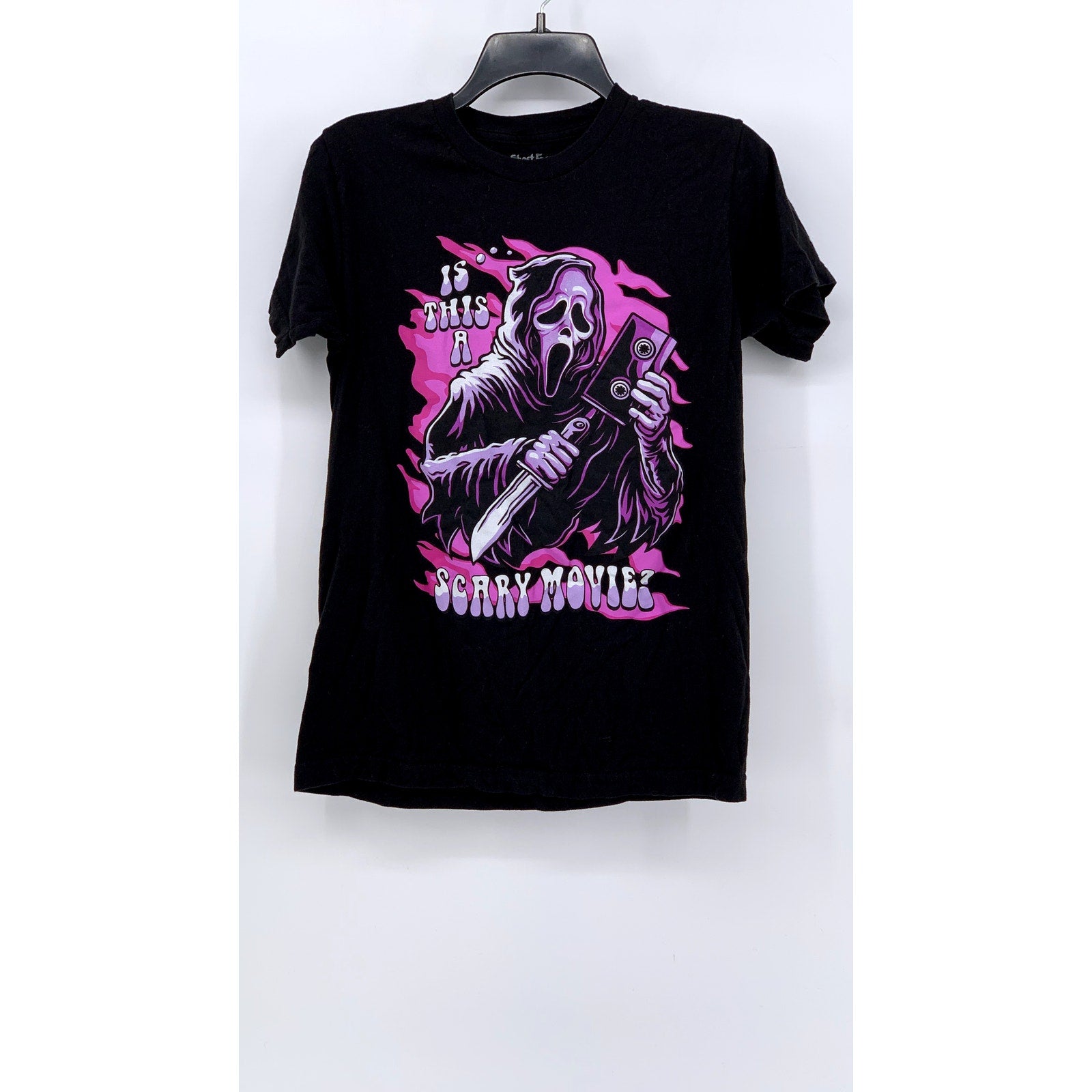 GHOST FACE Women's Black-Pink Bubble Graphic Short Sleeve T-Shirt SZ S