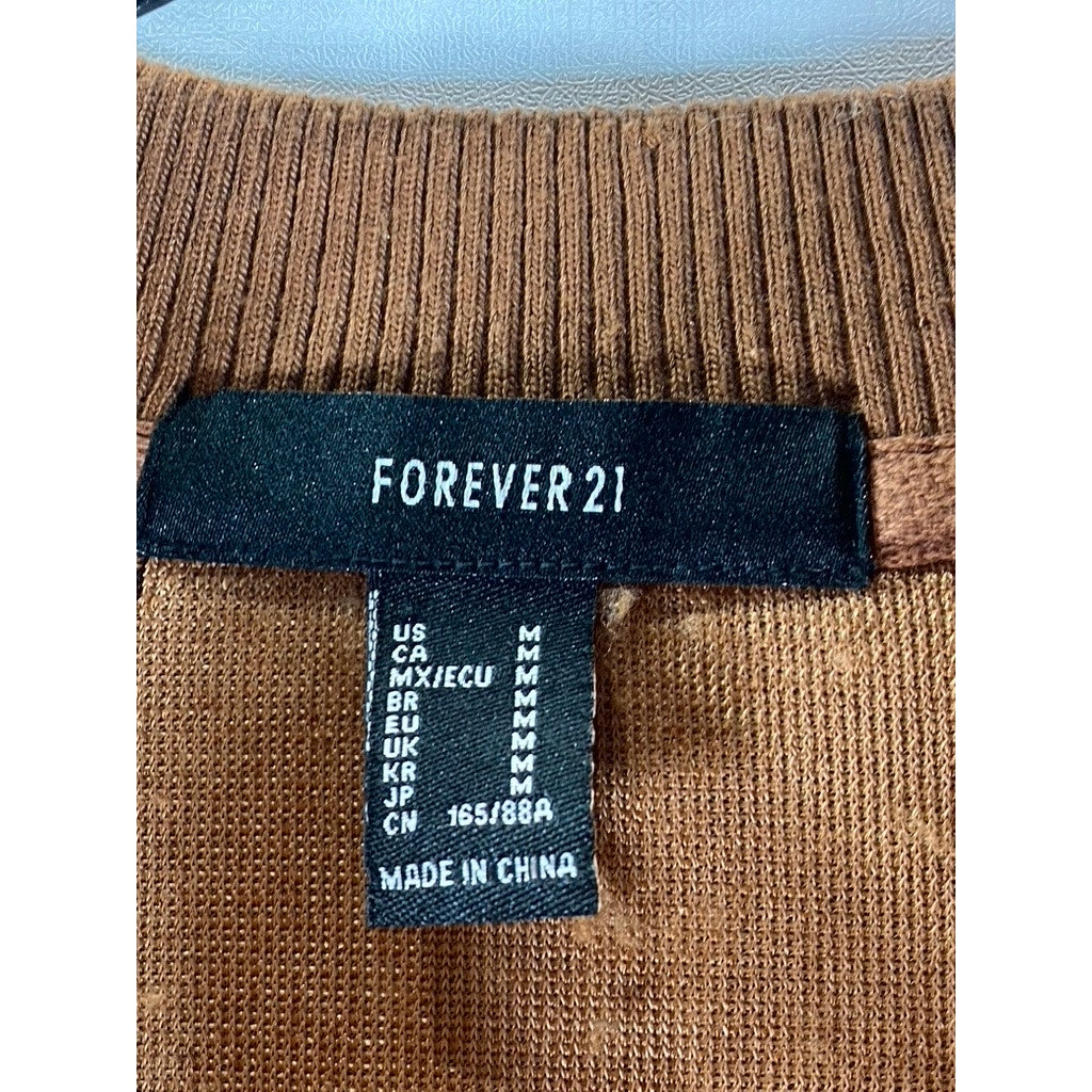 FOREVER 21 Women's Brown Faux-Fur Teddy Full-Zio Bomber Jacket SZ M