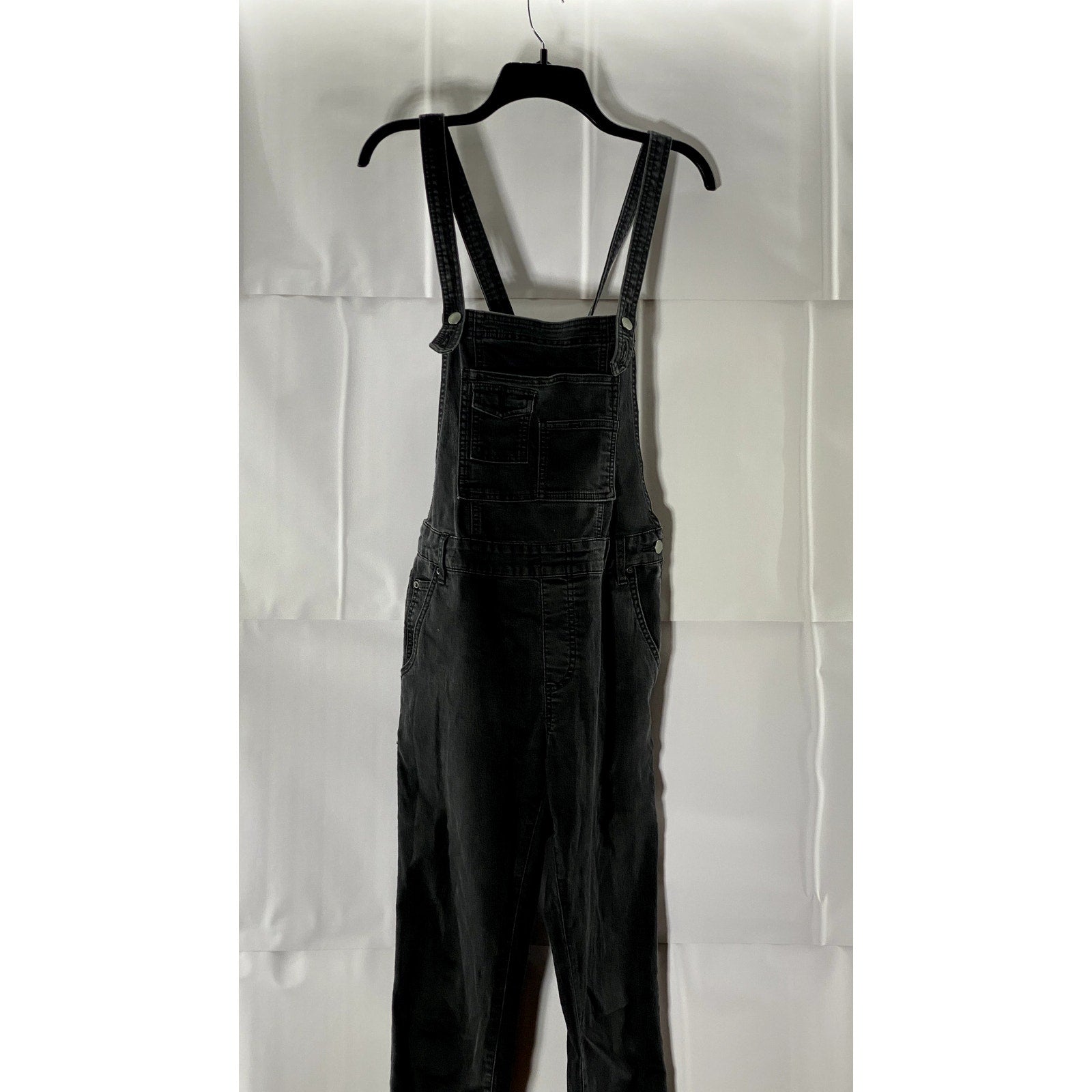 FREE PEOPLE Women's Black Washed Denim Square-Neck Skinny Overall SZ 28