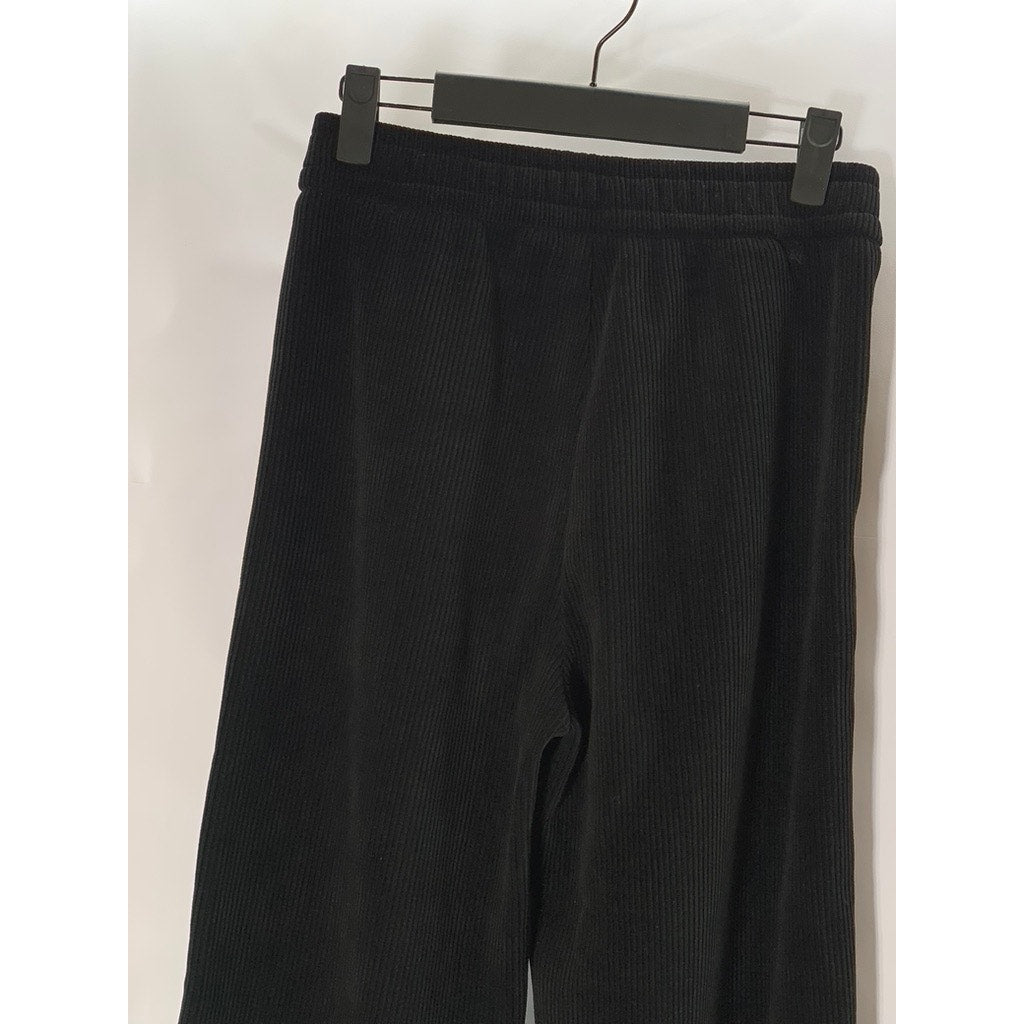 ASDD Women's Black Ribbed Wide-Leg Casual Pull-On Pants SZ S
