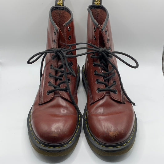 DR. MARTENS Unisex Women's Burgundy Distressed 8-Eyelet Grunge 1460 Boots SZ 7