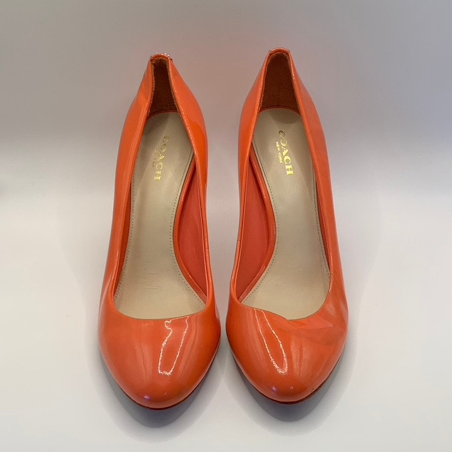 COACH Women's Orange Nala Patent Leather Round-Toe Slip-On Pumps SZ 7.5