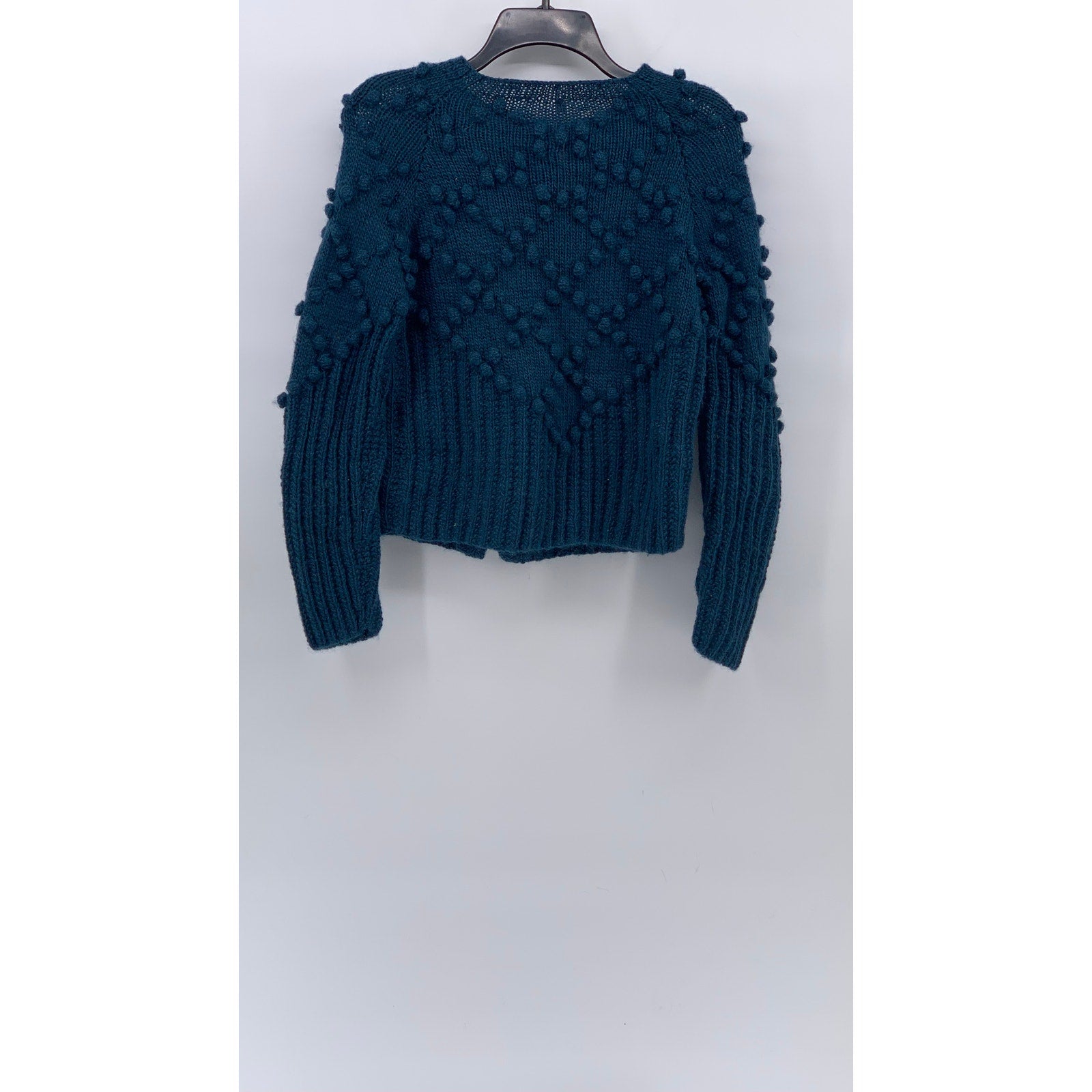 KTS Women's Dark Blue Knit Button-Up Long Sleeve Ball Textured Cardigan SZ XS