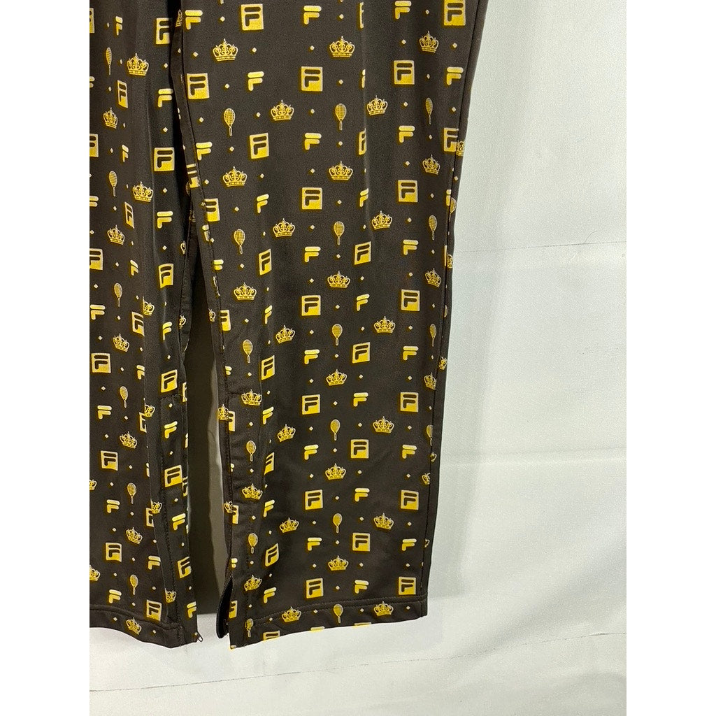 FILA For Urban Outfitters Men's Brown/Gold Monogram Zipper-Cuff Track Pants SZ S