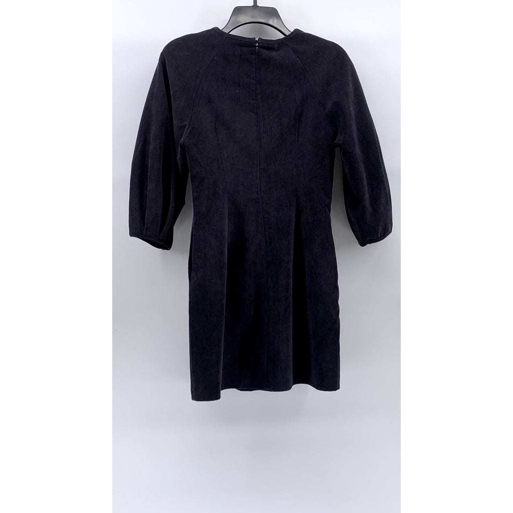 ZARA Women's Navy Blue Crewneck Corduroy Long Sleeve A-Line Mini Dress SZ XS