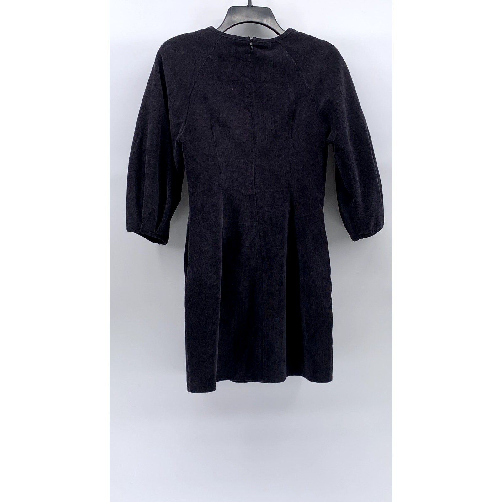 ZARA Women's Navy Blue Crewneck Corduroy Long Sleeve A-Line Mini Dress SZ XS