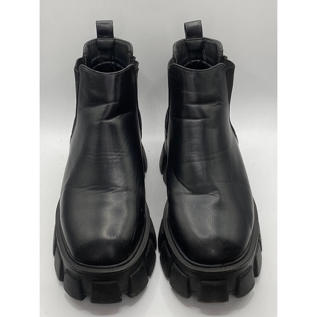 ASOS Women's Black Faux-Leather Lug-Sole Round-Toe Chelsea Ankle Boots SZ 6