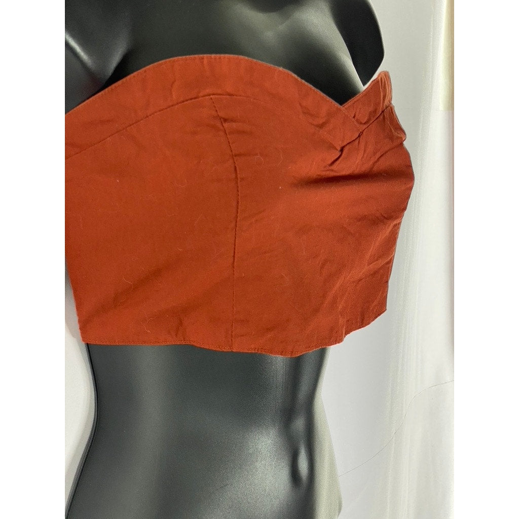 FREE PEOPLE Women's Dark Orange Sweetheart Neck Strapless Tie-Back Crop Top SZ M