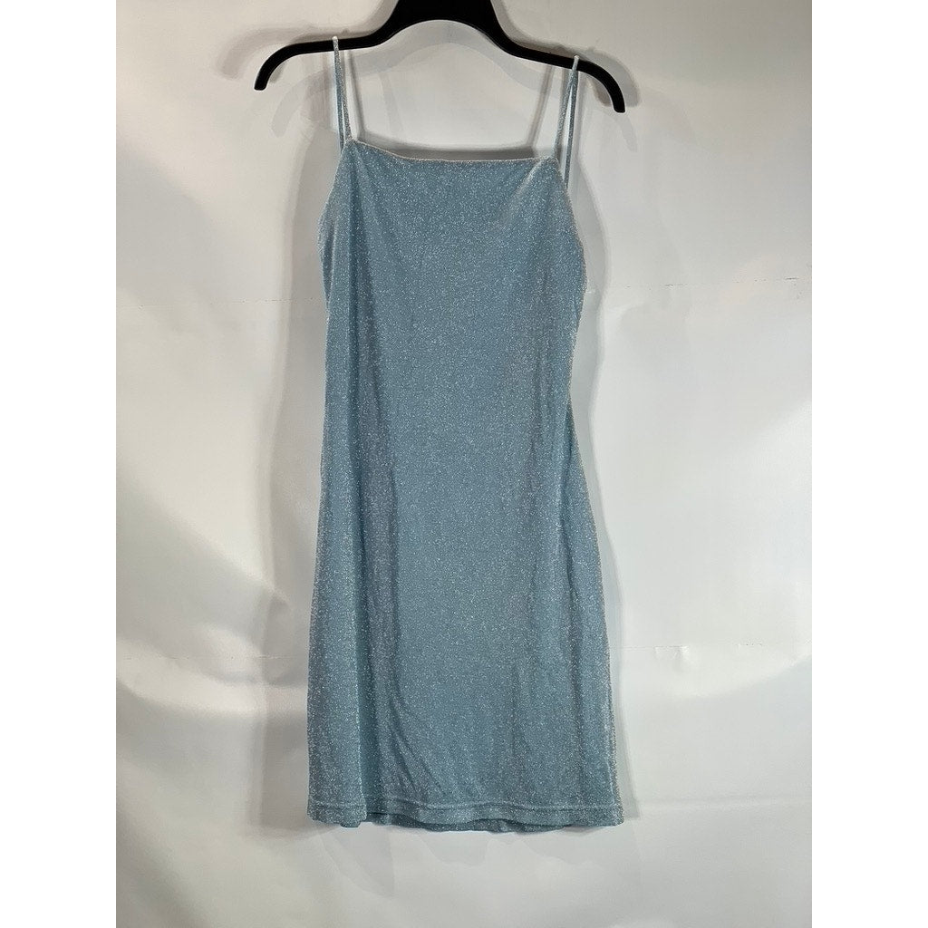 HUGO BUSCATI COLLECTION Women's Blue Shimmer Vintage Spaghetti Strap Dress SZ M