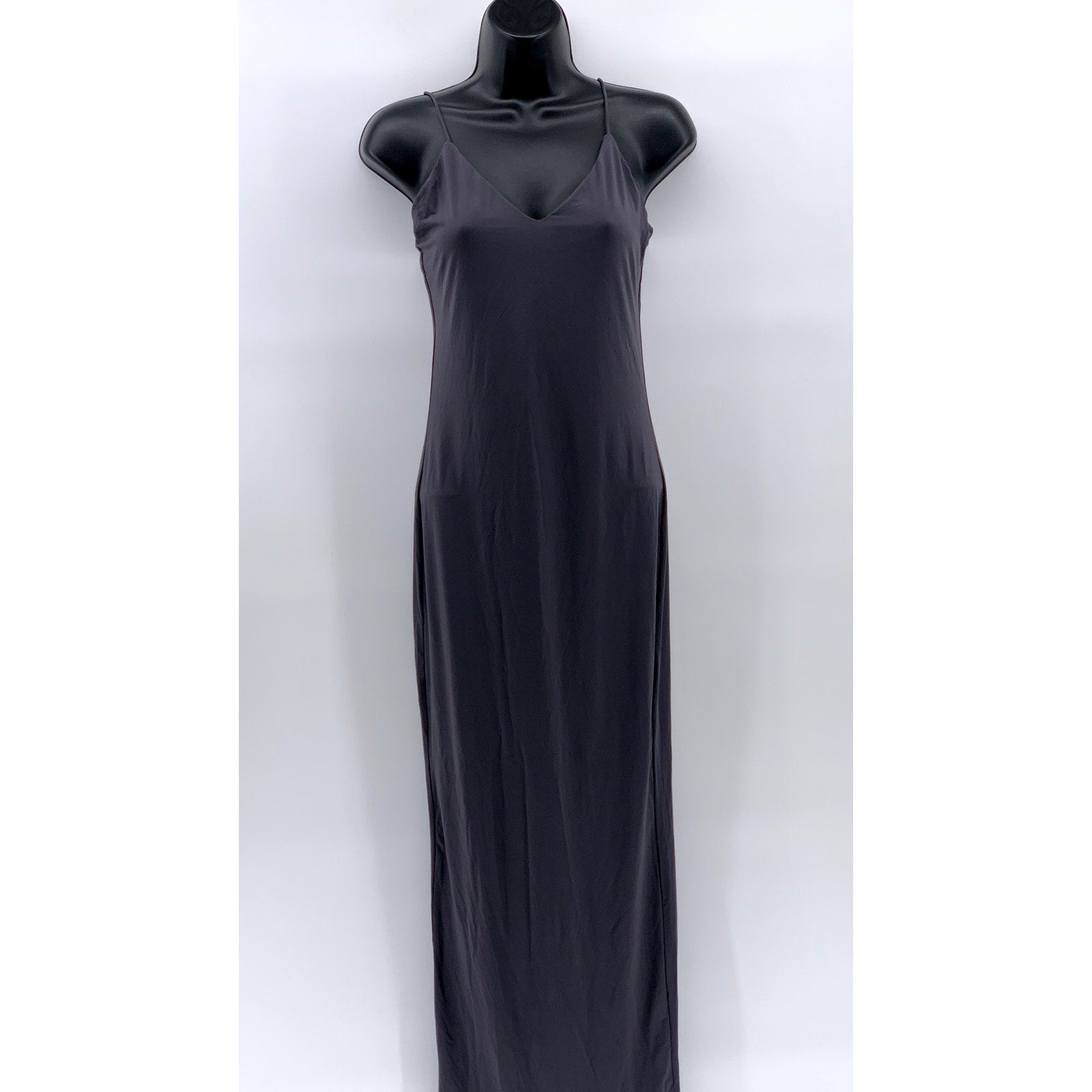 SHEIN Women's Dark Gray V-neck Spaghetti Strap Maxi Dress SZ 2