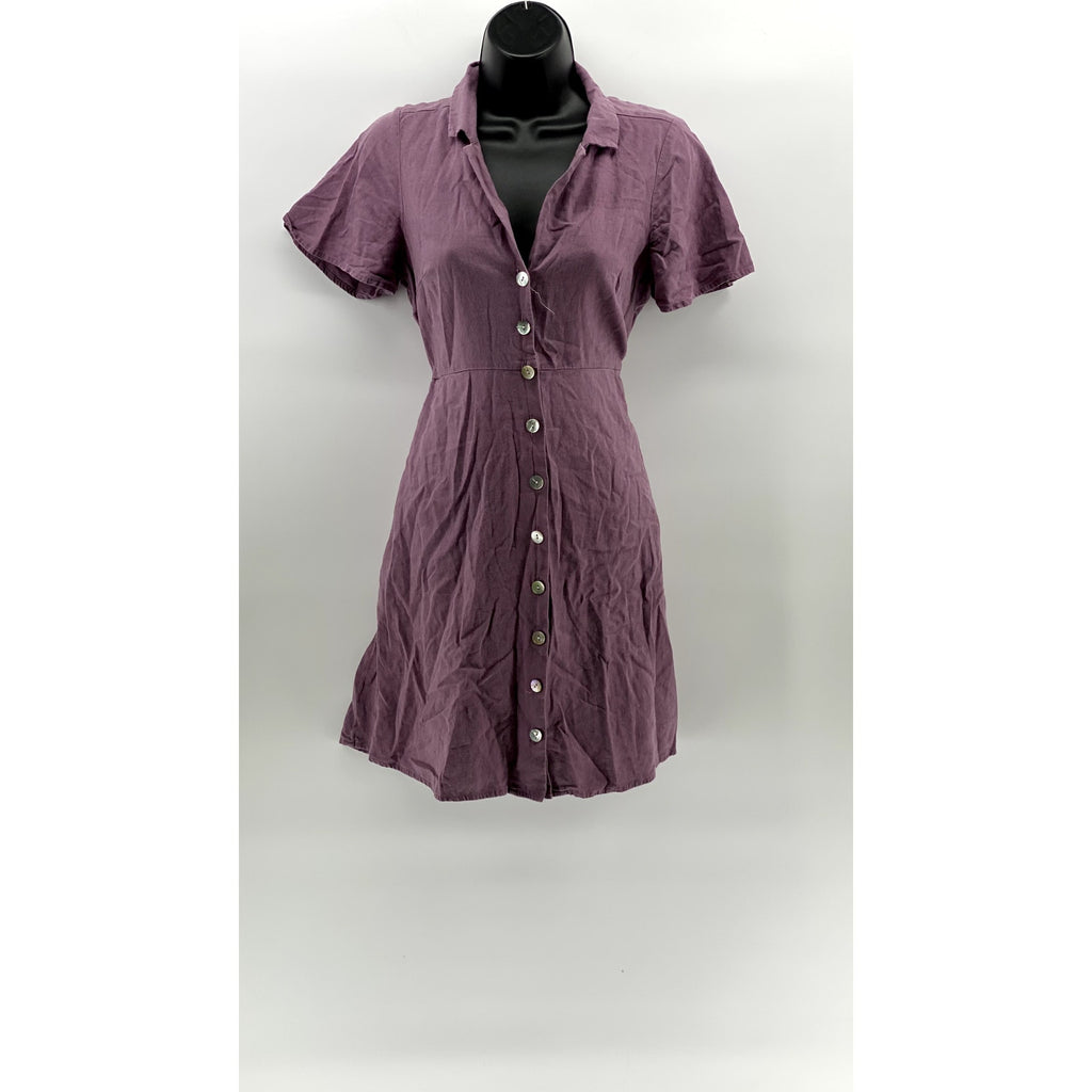 MADEWELL Women's Antique Purple Linen-Blend Kacie Button-Up Mini Dress SZ 2