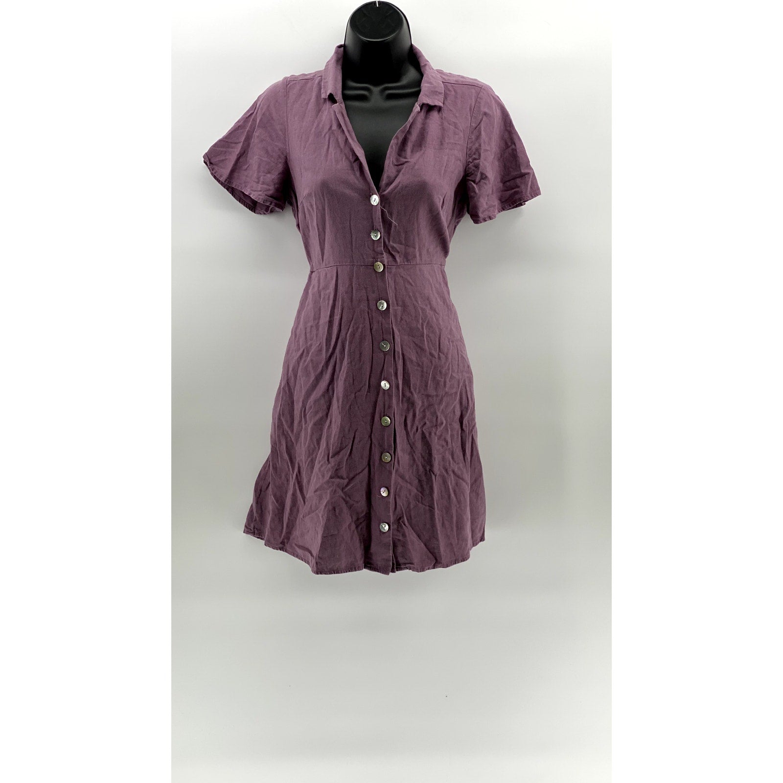 MADEWELL Women's Antique Purple Linen-Blend Kacie Button-Up Mini Dress SZ 2