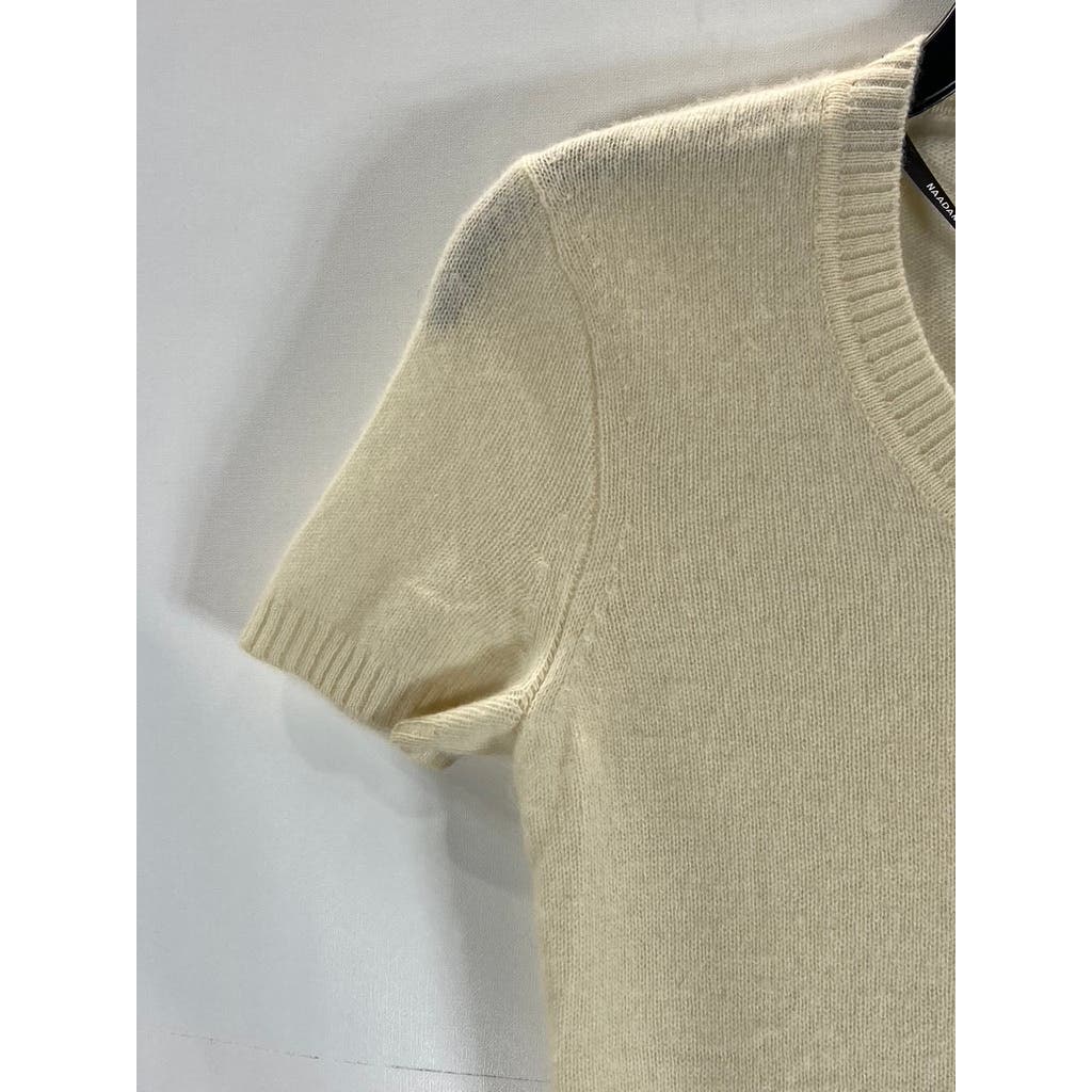 NAADAM Women's Beige Cashmere Crewneck Short Sleeve Pullover Crop Top SZ 2XS