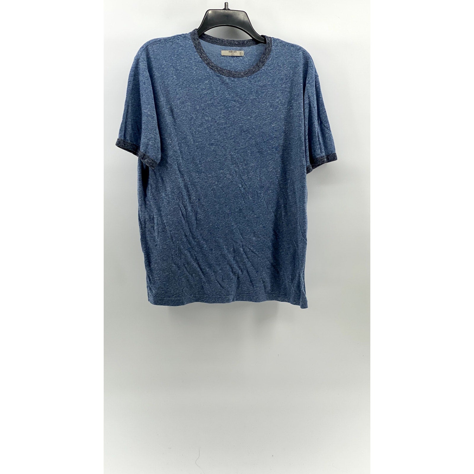 MANGO Men's Blue Heathered Crewneck Casual Short Sleeve T-Shirt SZ M