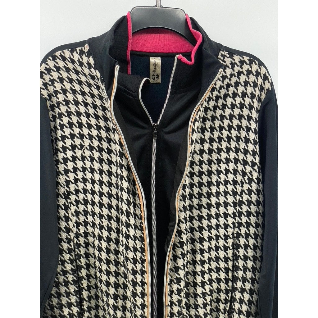 PEPE JEANS Women’s Vintage Black-Beige Hundstooth Double Zip Up Jacket SZ S