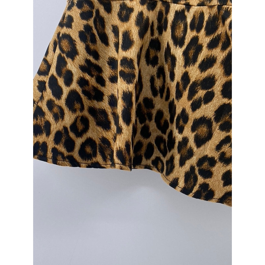 ZARA Women's Brown Leopard Print Pull-On Mini Skort SZ S