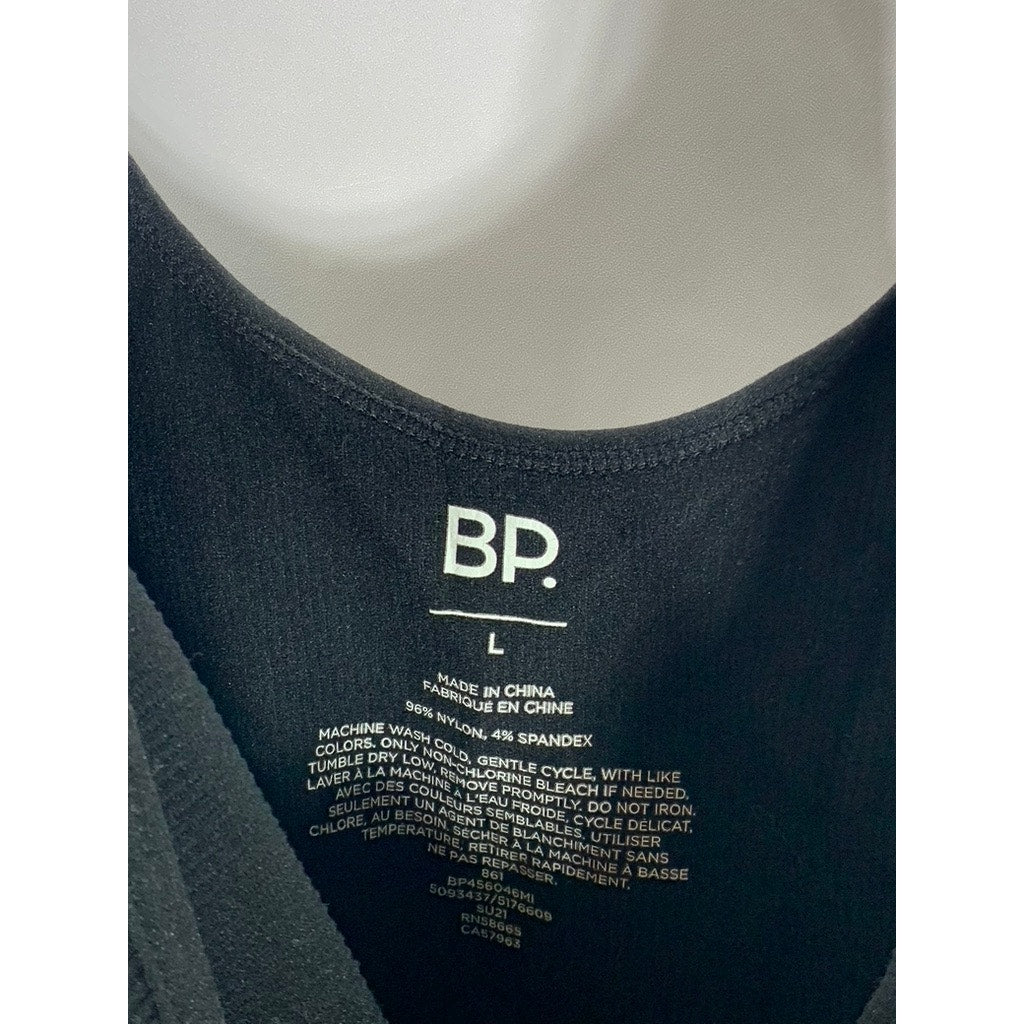 BP. Women's Black Ribbed Scoop-Neck Low-Back Tank Bodysuit SZ L