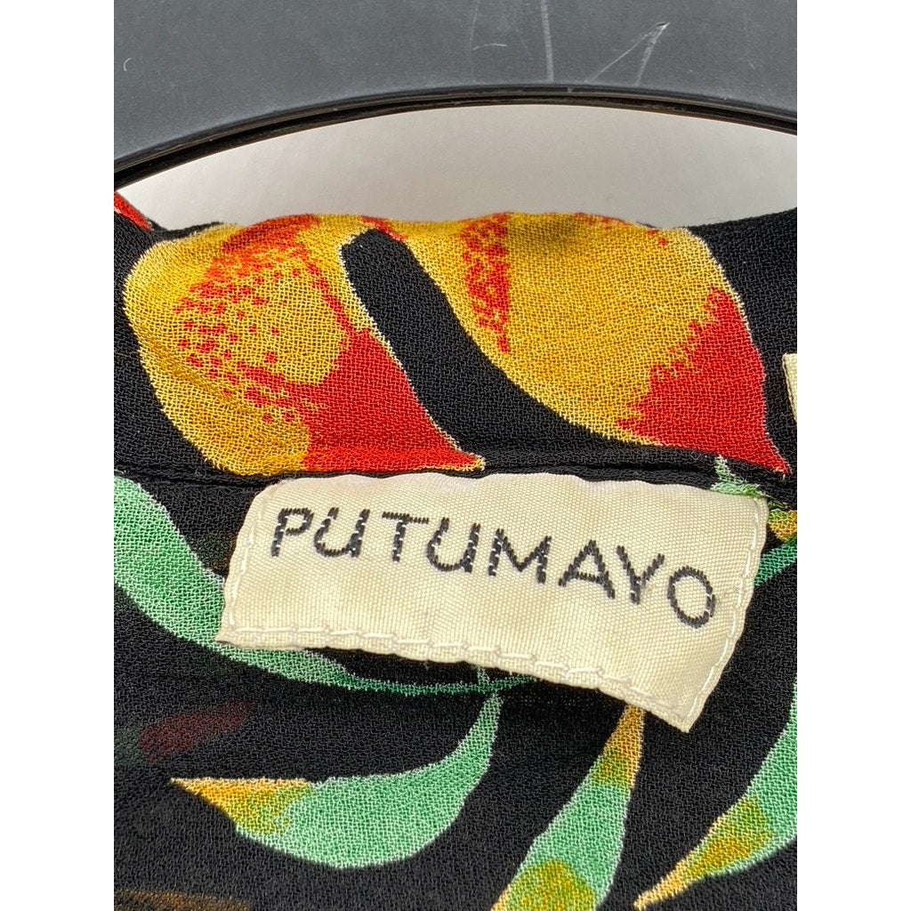 PUTUMAYO Women's Black Green Floral Regular-Fit Button-Up Long Sleeve Shirt SZXL