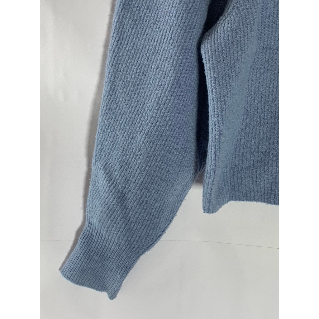& OTHER STORIES Women's Blue Ribbed Mock-Neck Puff Long Sleeve Sweater SZ S