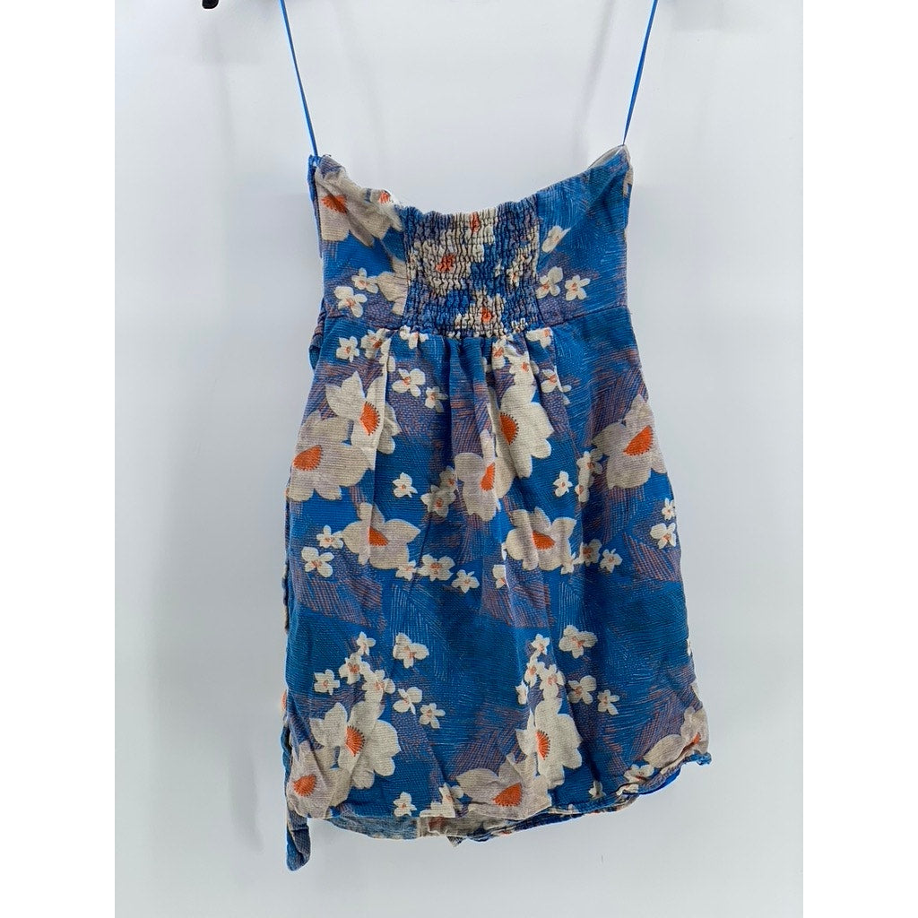 URBAN OUTFITTERS Women's Blue Floral Juliette Strapless Wrap Mini Dress SZ XS