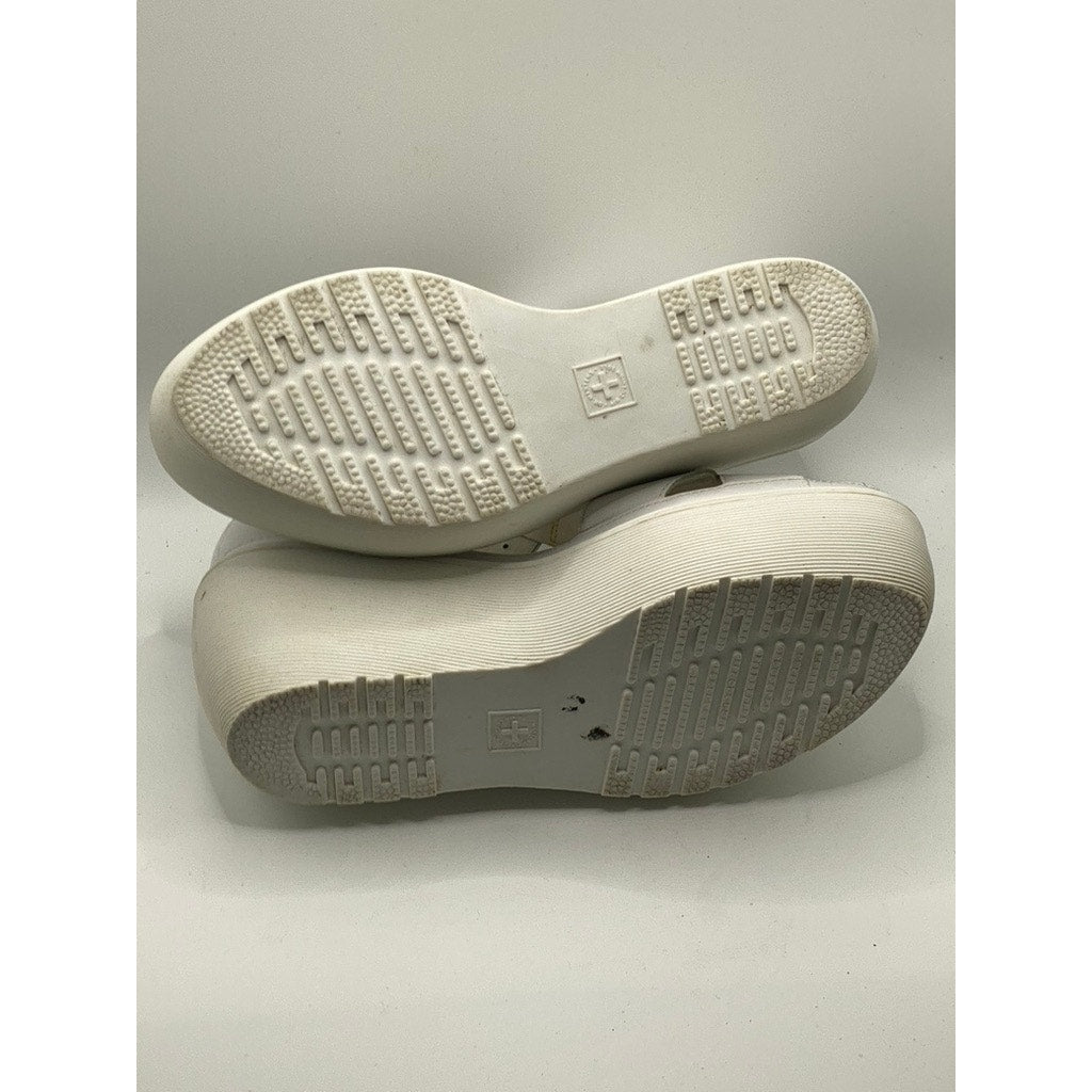 DR. MARTENS Women's White T-Strap Peep-Toe Wedge Platform Sandals SZ 8